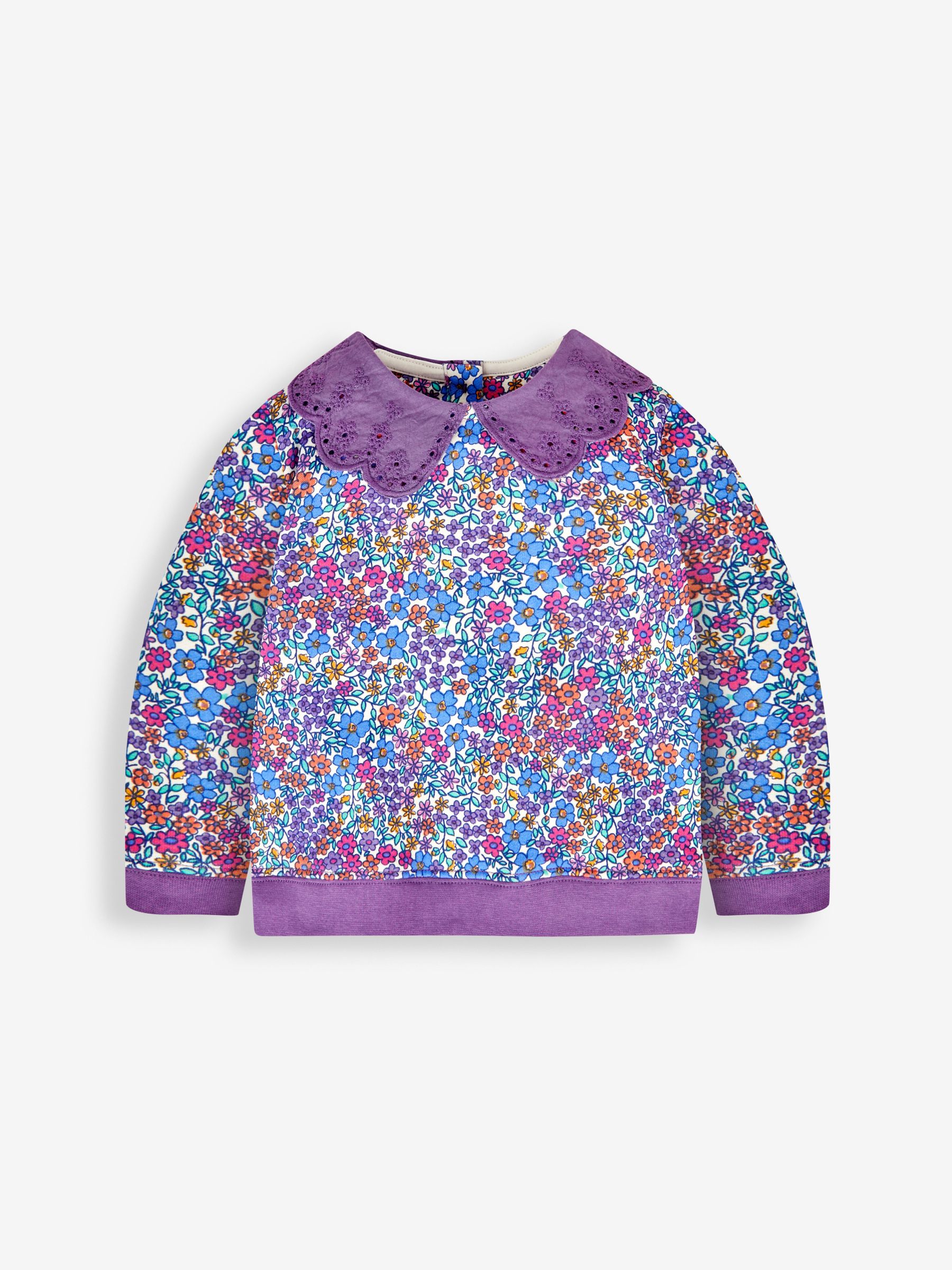 Lilac Girls' Floral Sweatshirt With Broderie Collar & Leggings Set - Image 2 of 5