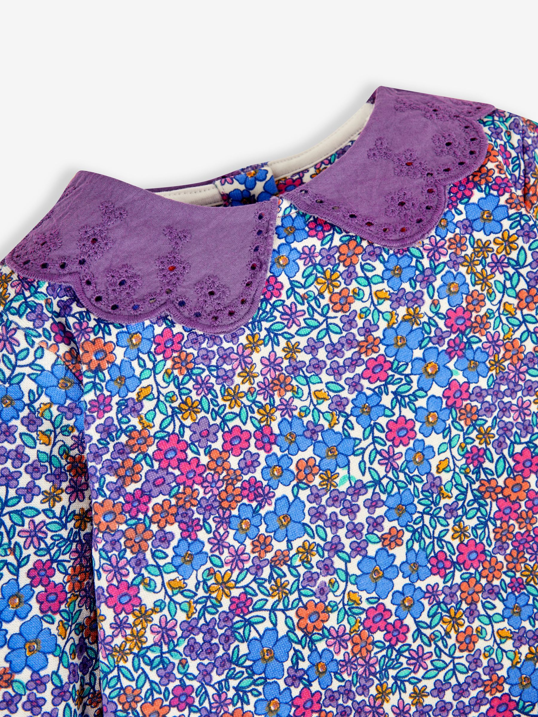Lilac Girls' Floral Sweatshirt With Broderie Collar & Leggings Set - Image 3 of 5