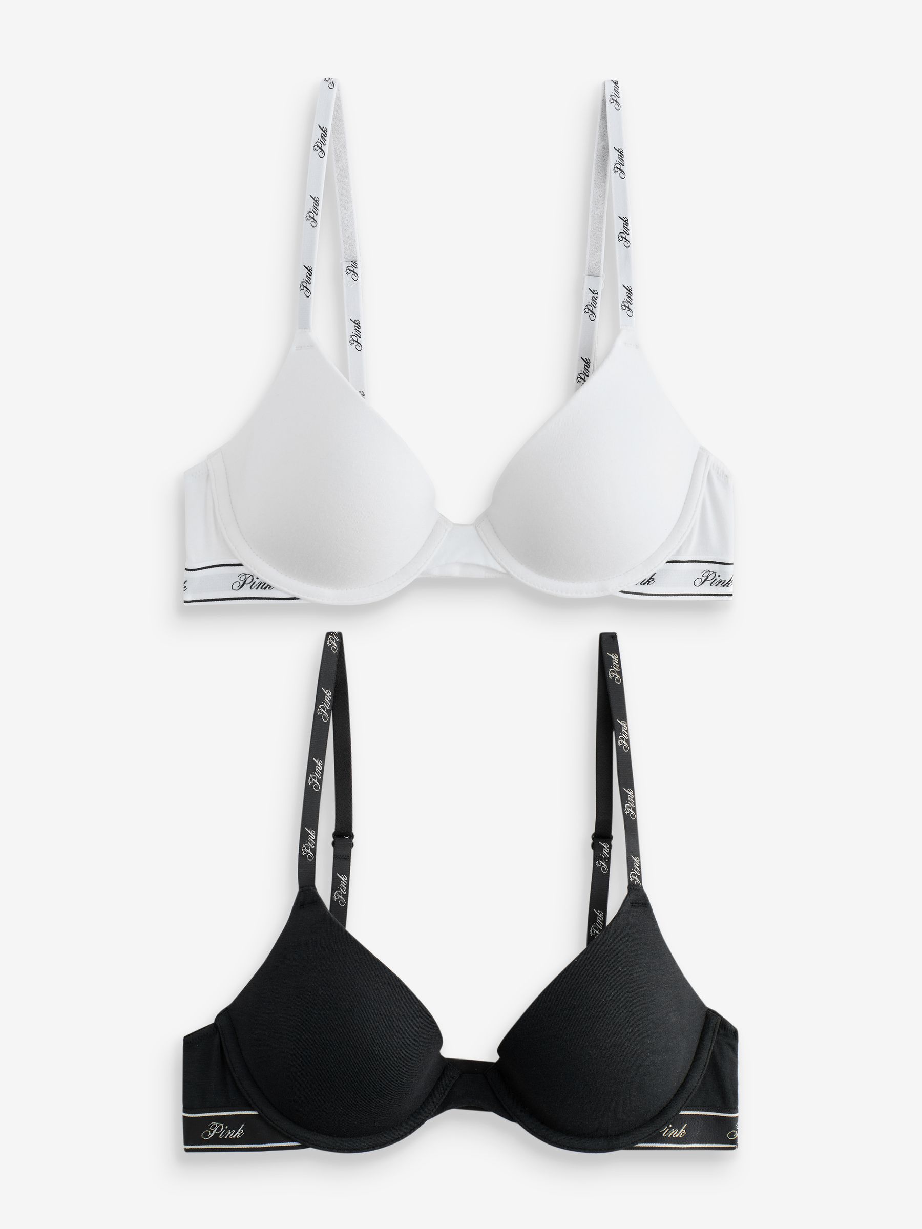 Black/White Push Up 2 Pack Logo Bra - Image 1 of 8