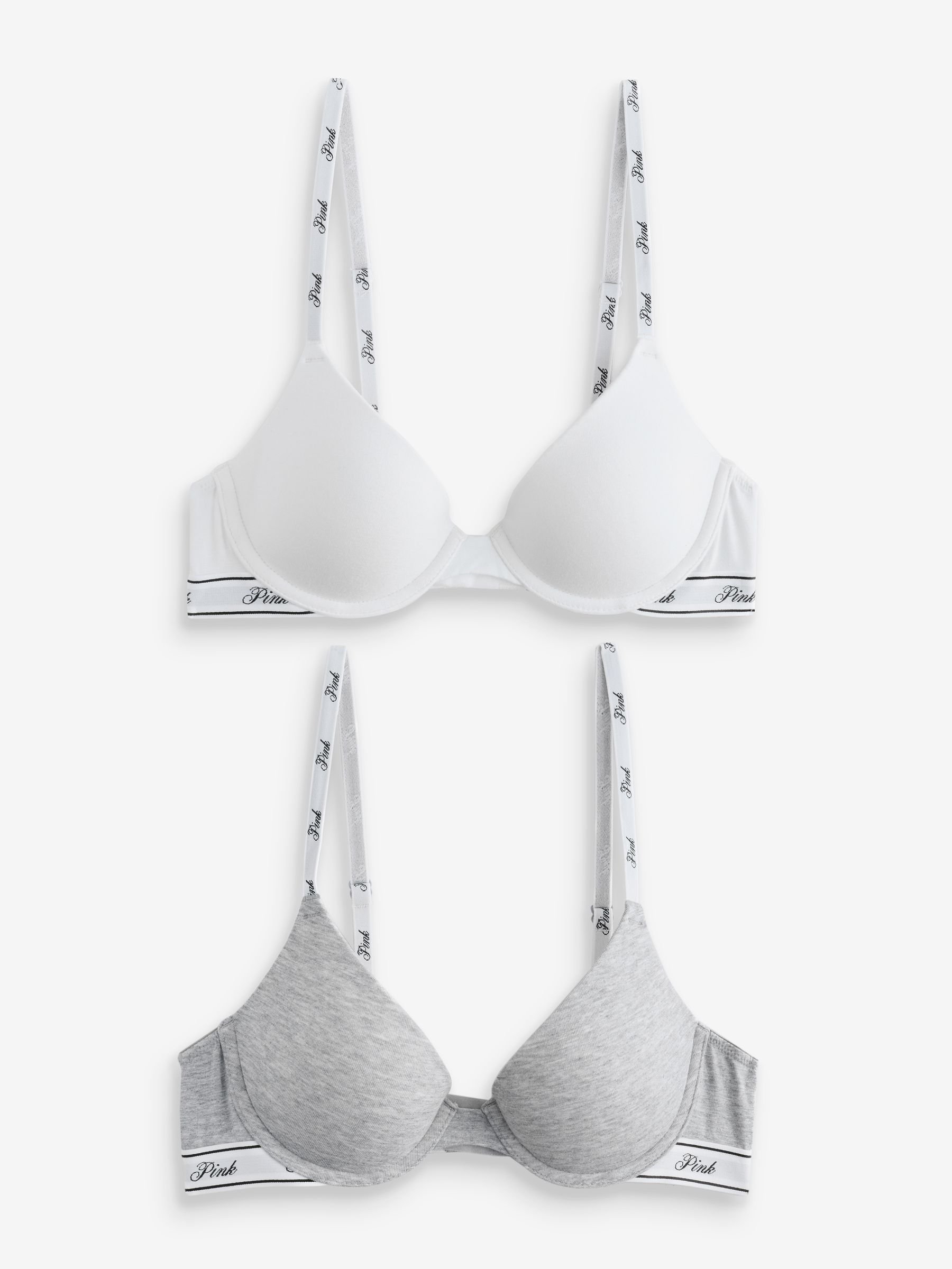 White/Grey Push Up 2 Pack Logo Bra - Image 1 of 8