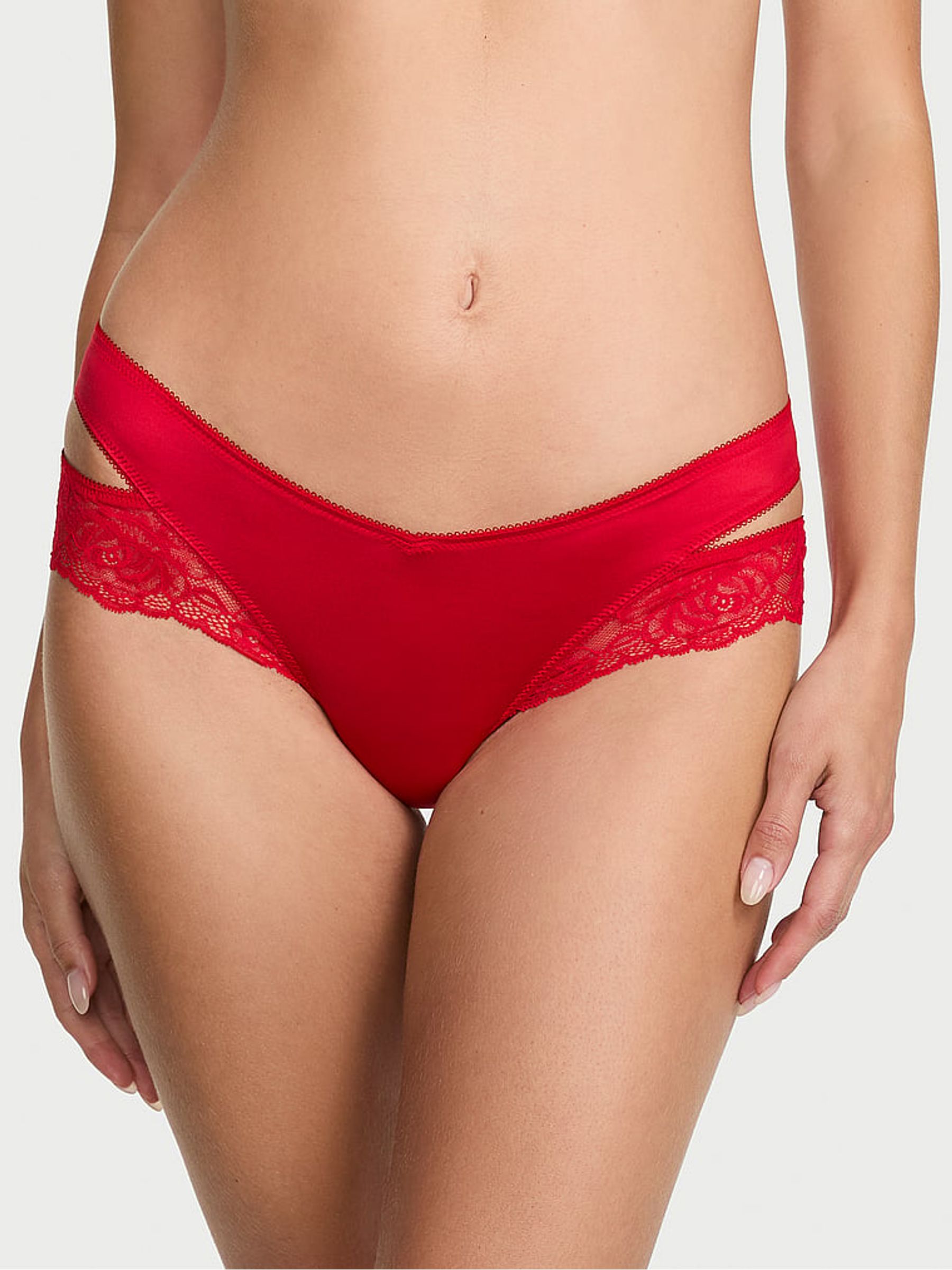 Lipstick Red Cheeky Lace Trim Cut Out Knickers - Image 1 of 2