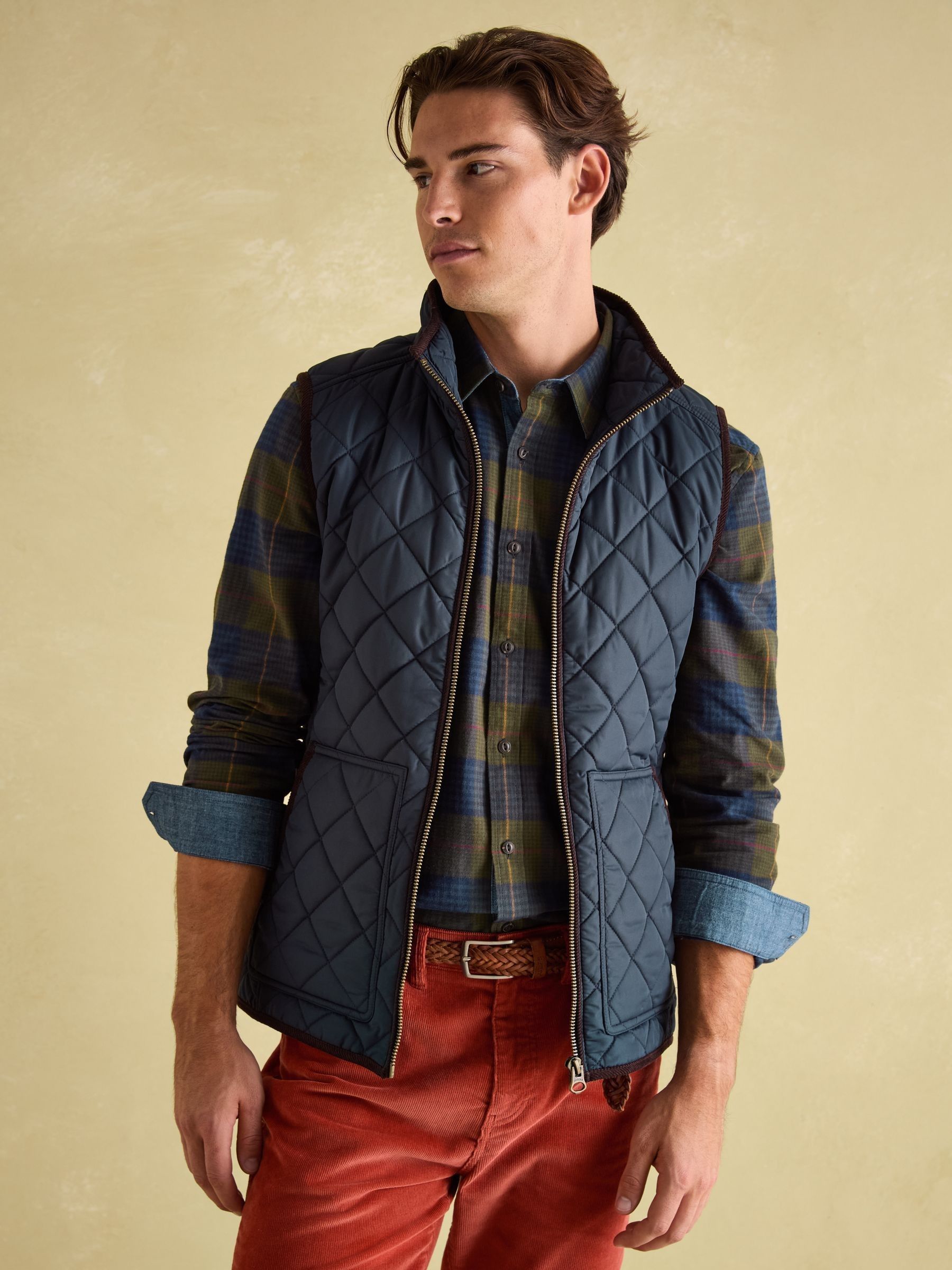 Maynard Navy Blue Diamond Quilted Gilet | Joules
