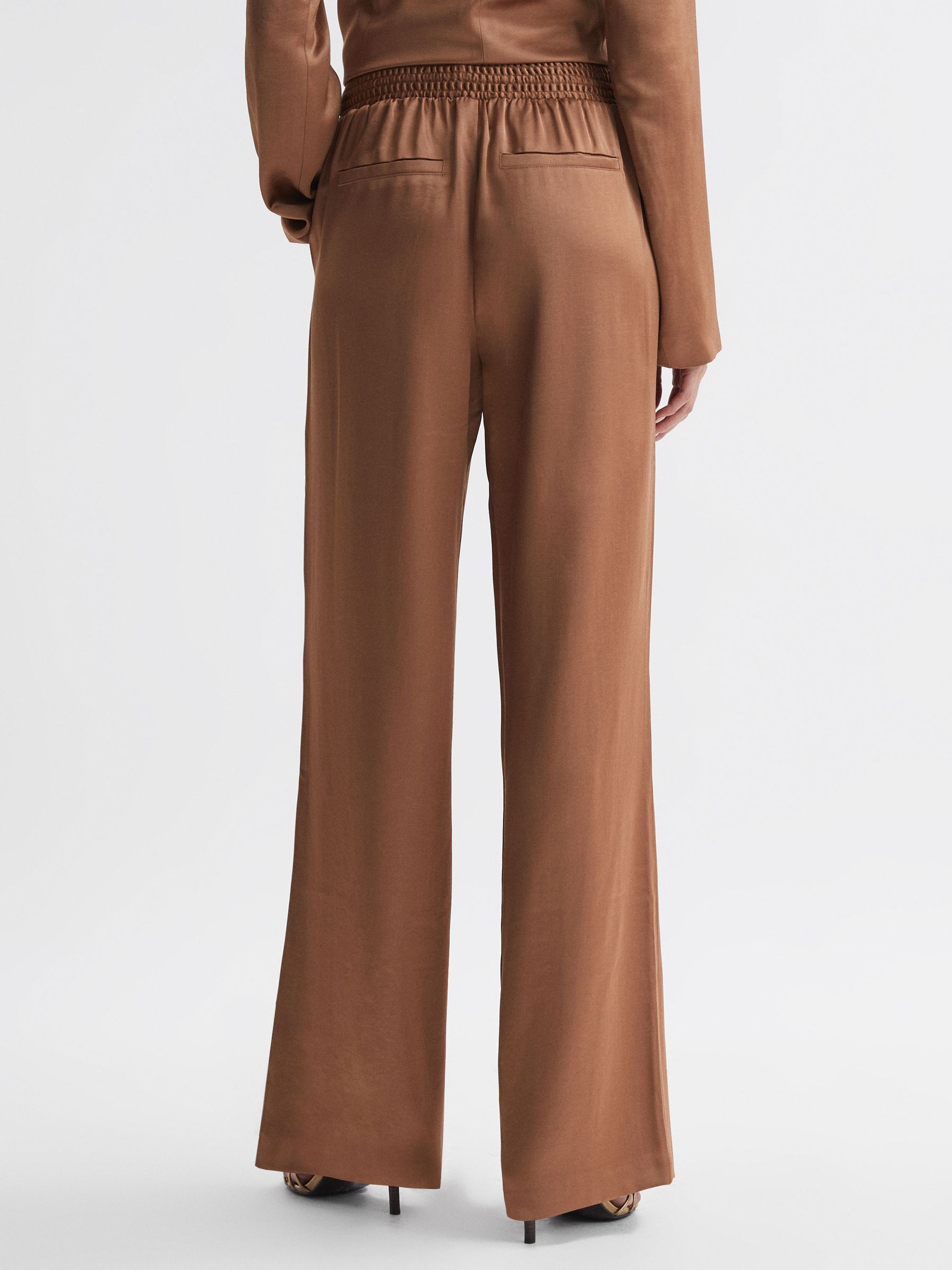 Paige Elasticated Wide Leg Suit Trousers in Camel - Image 4 of 5