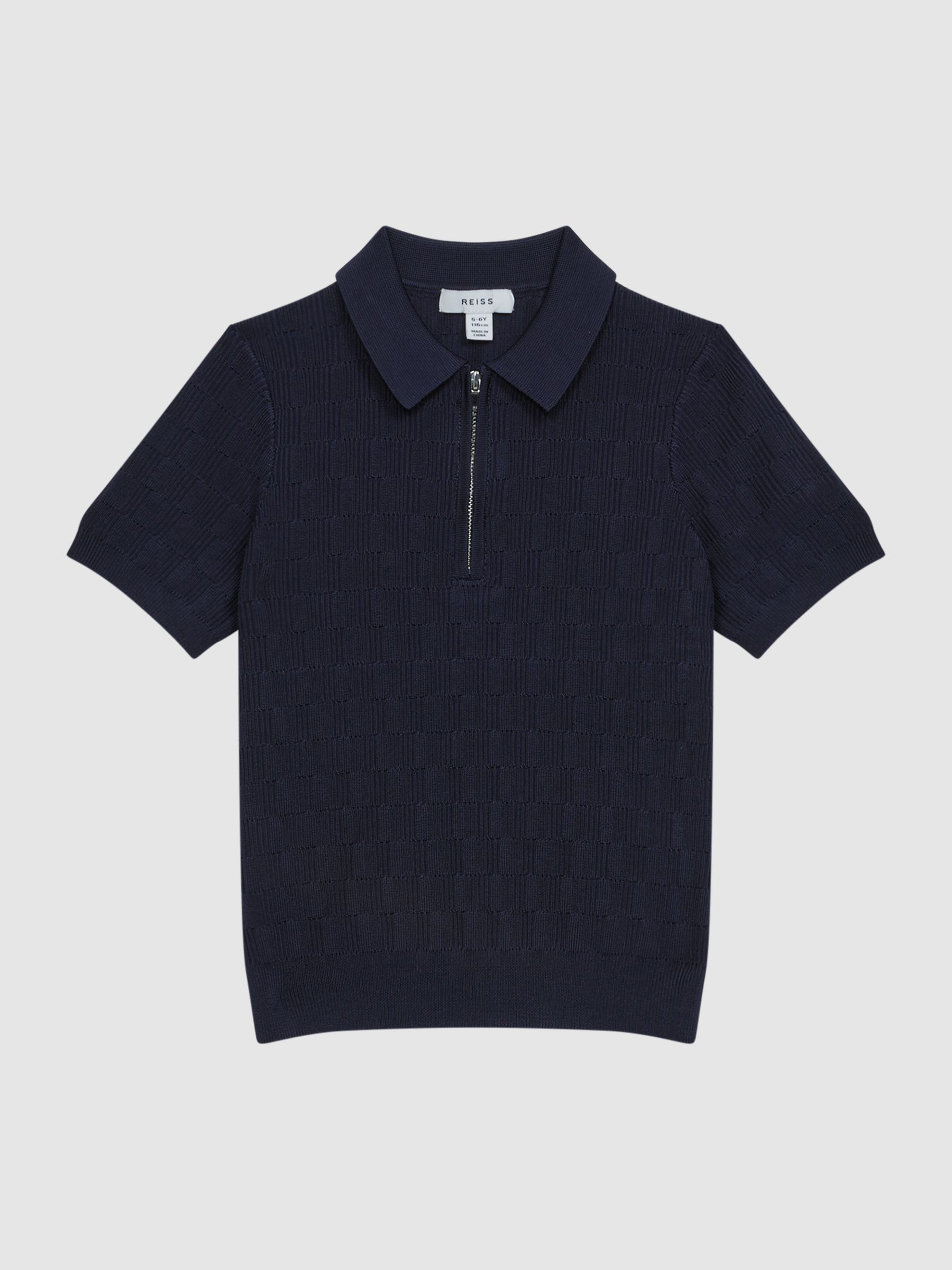 Junior Half-Zip Textured Polo T-Shirt in Navy - Image 2 of 6