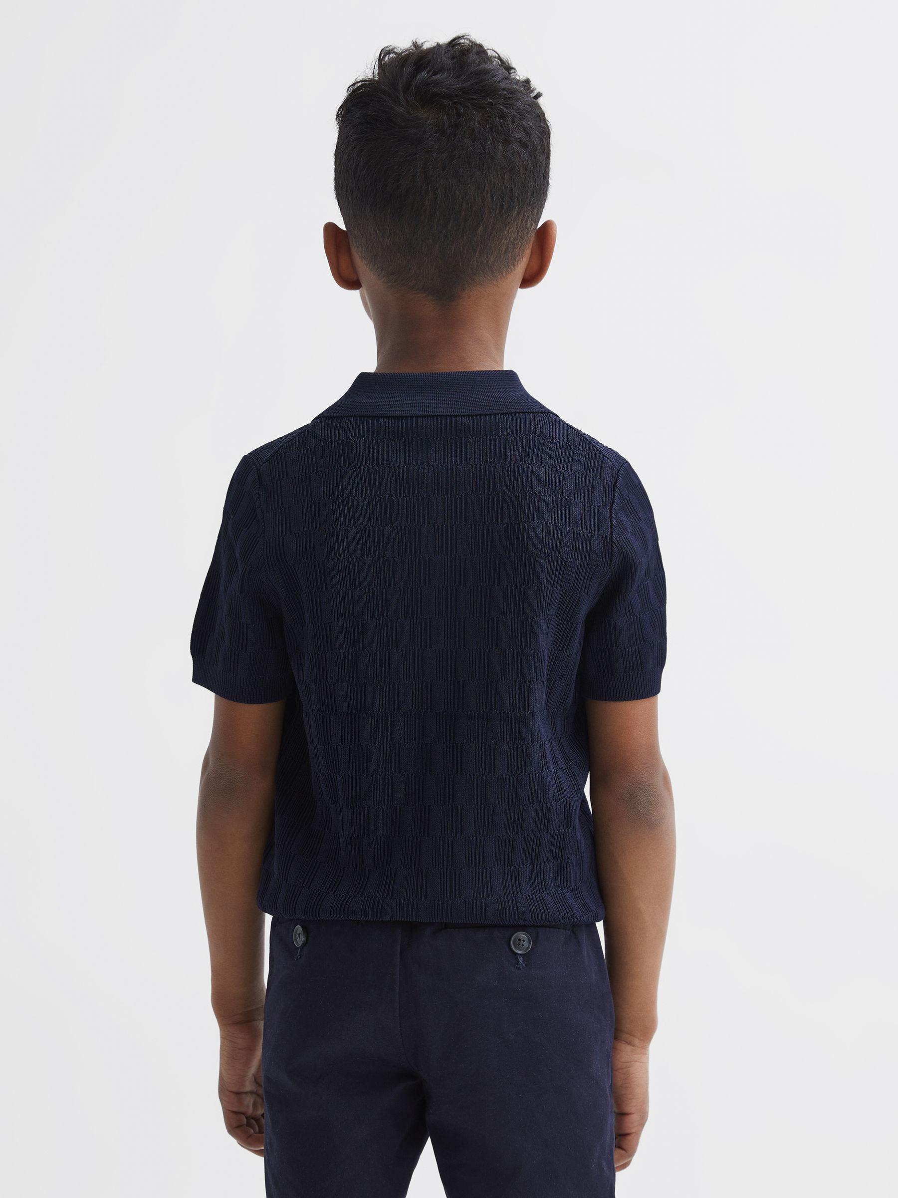 Junior Half-Zip Textured Polo T-Shirt in Navy - Image 5 of 6