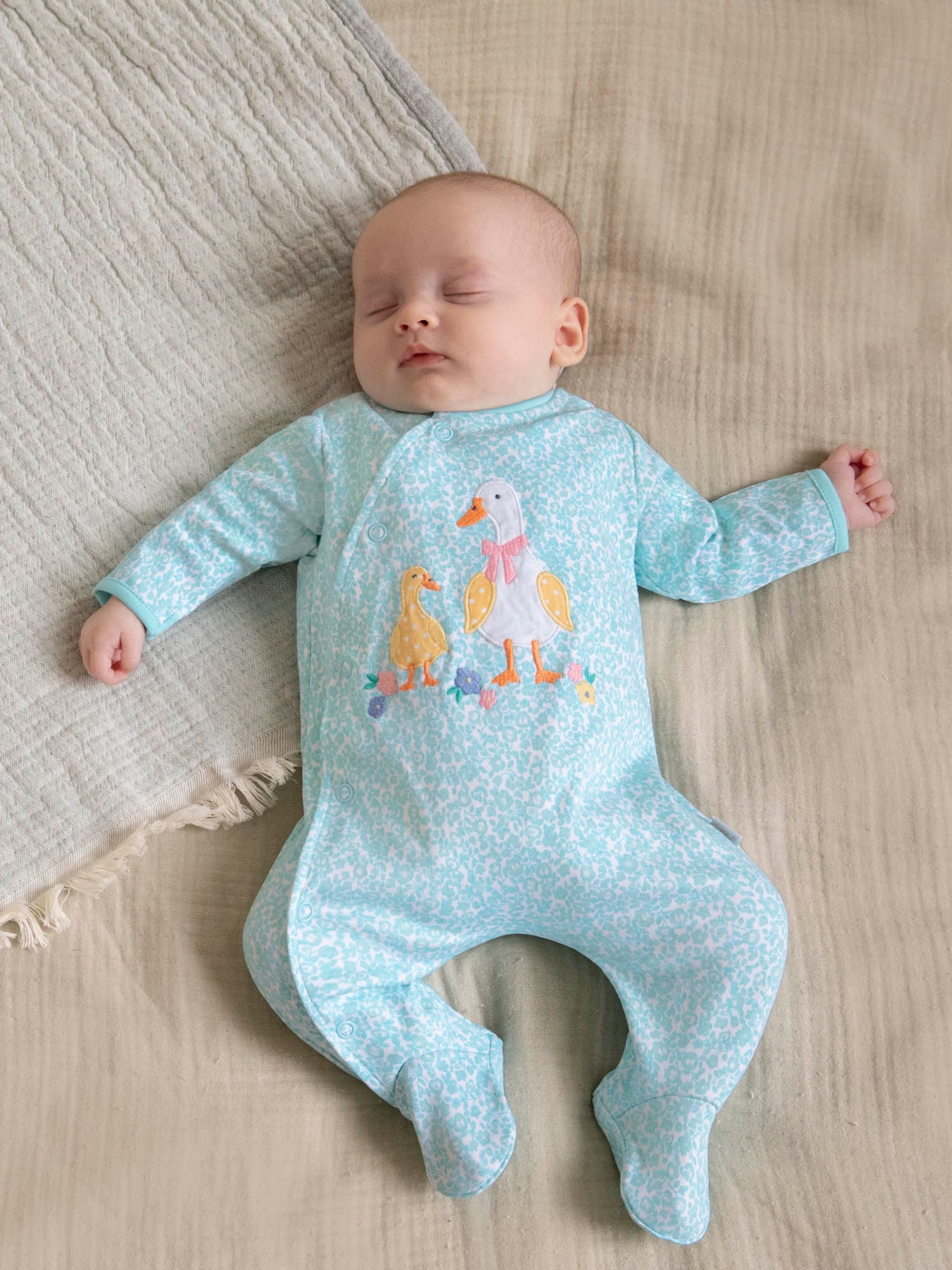 Blue Duck Appliqué Zip Cotton Baby Sleepsuit JoJo Maman Bébé