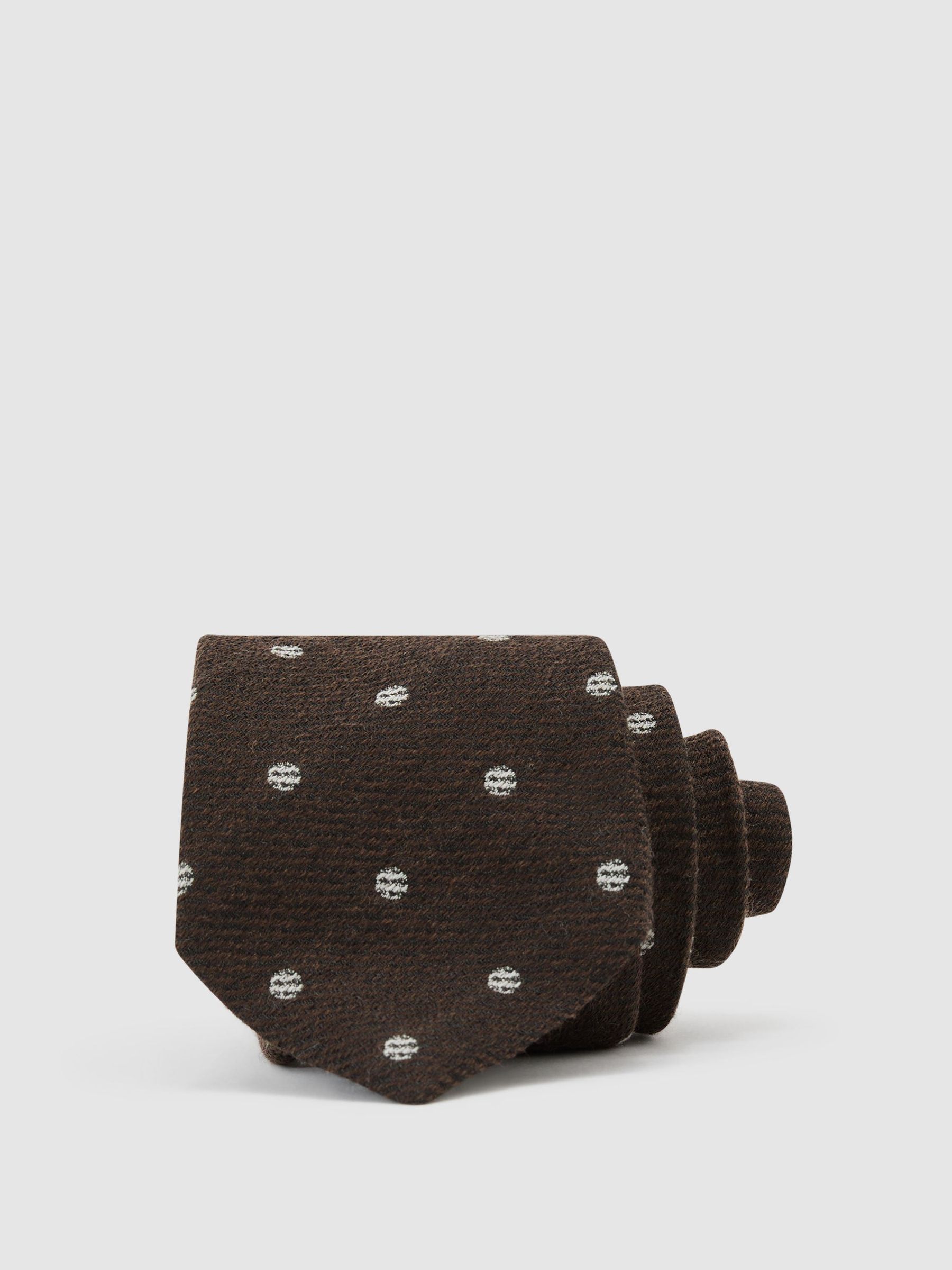 Wool-Silk Textured Polka-Dot Tie in Chocolate Brown - Image 1 of 5