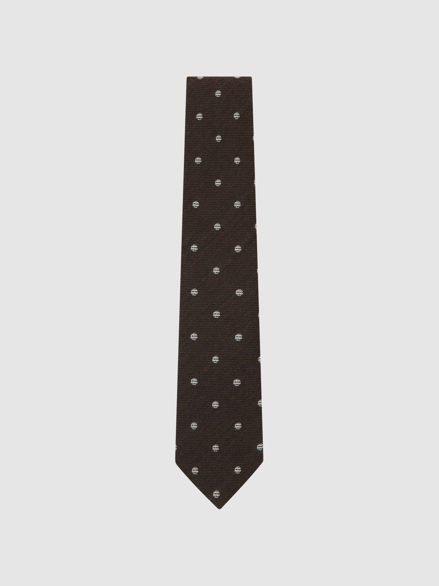 Wool-Silk Textured Polka-Dot Tie in Chocolate Brown - Image 2 of 5 Wool-Silk Textured Polka-Dot Tie in Chocolate Brown - Image 2 of 5