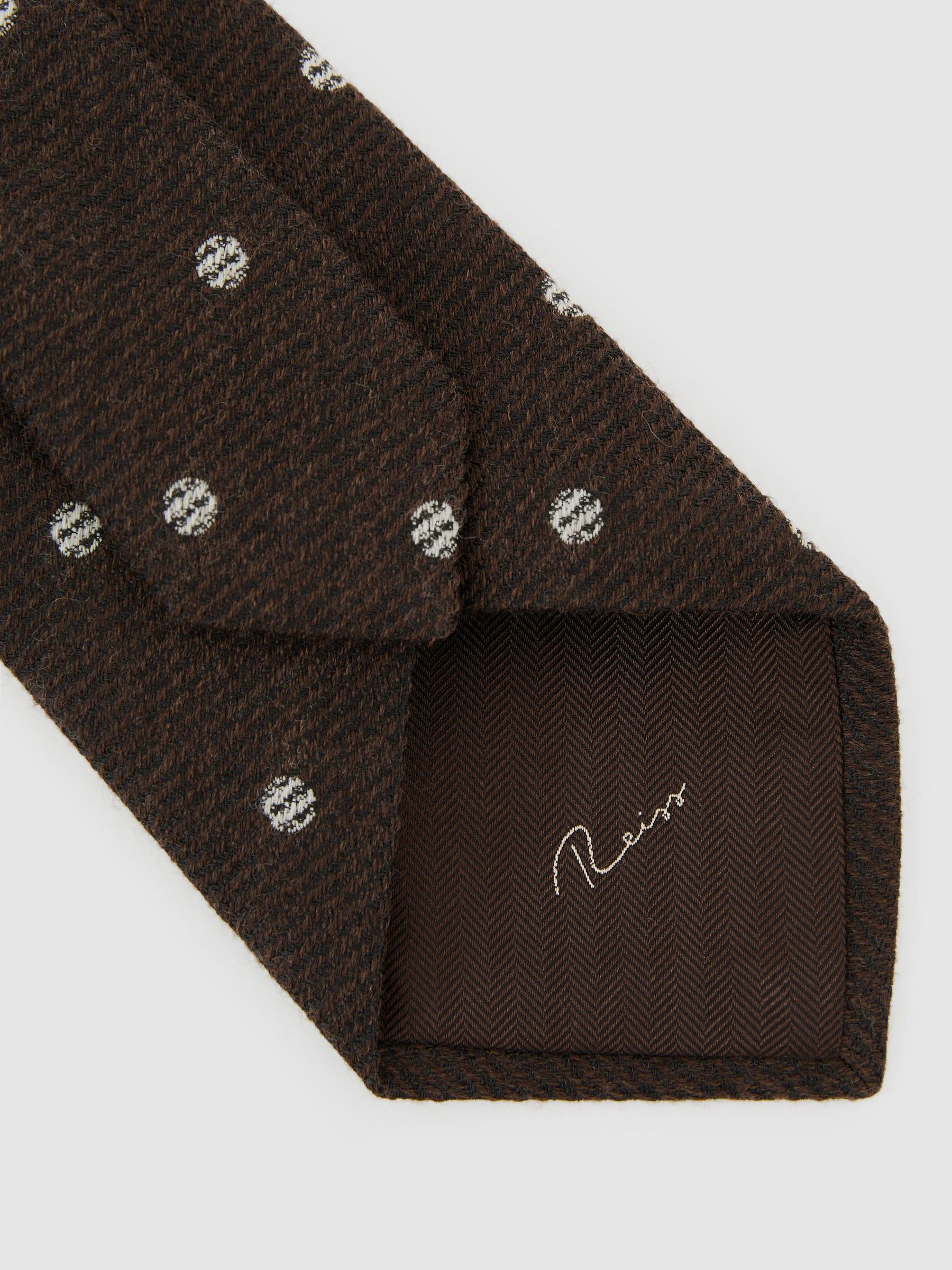 Wool-Silk Textured Polka-Dot Tie in Chocolate Brown - Image 4 of 5