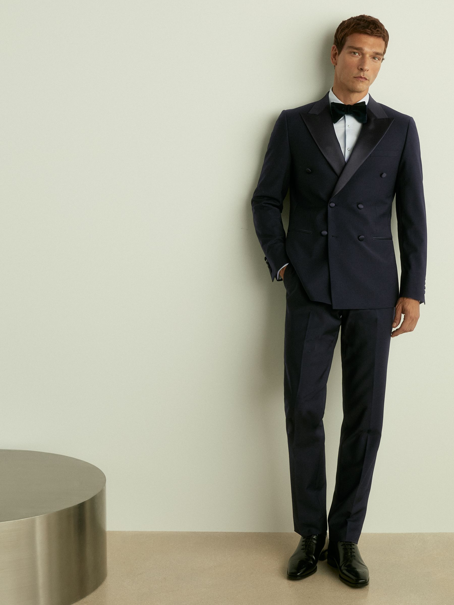 Double Breasted Tuxedo Slim Fit Jacket in Navy - Image 3 of 7