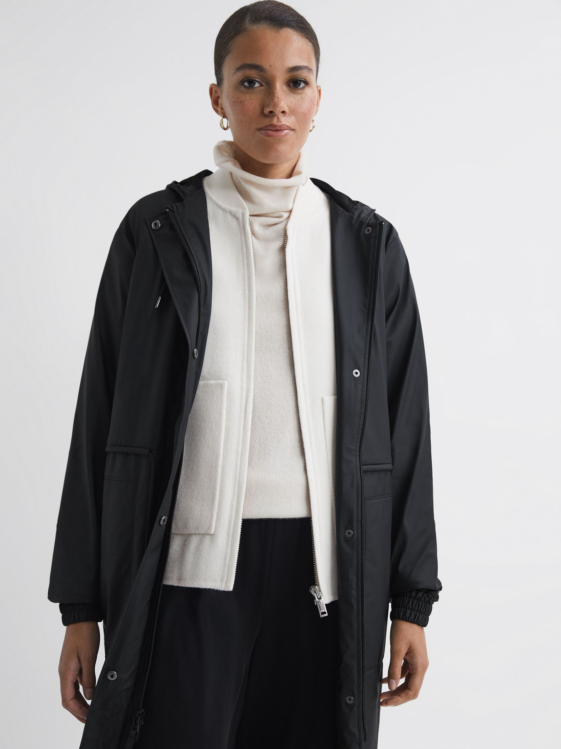 Rains Drawstring Parka Raincoat in Black - Image 3 of 6