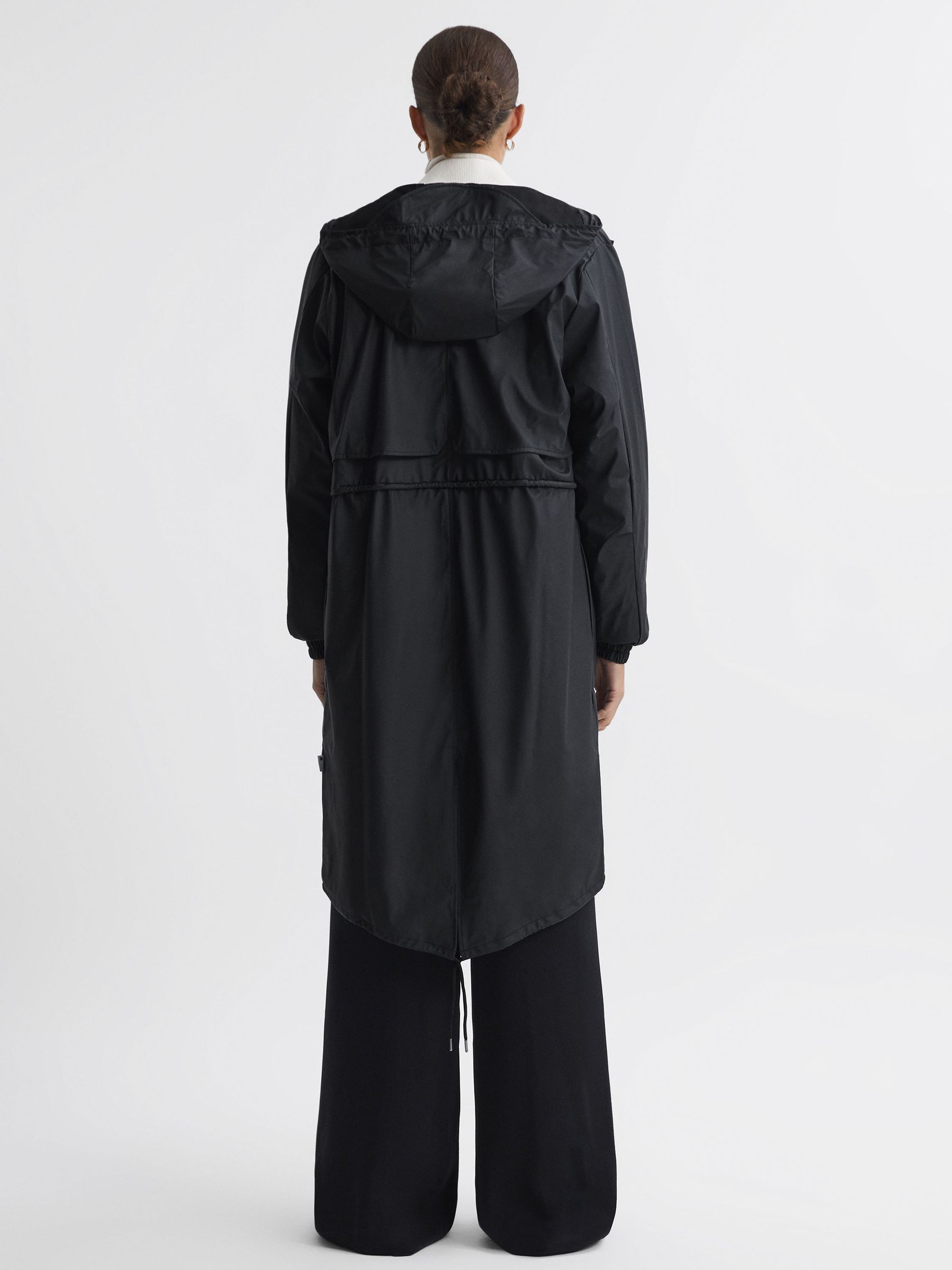 Rains Drawstring Parka Raincoat in Black - Image 4 of 6