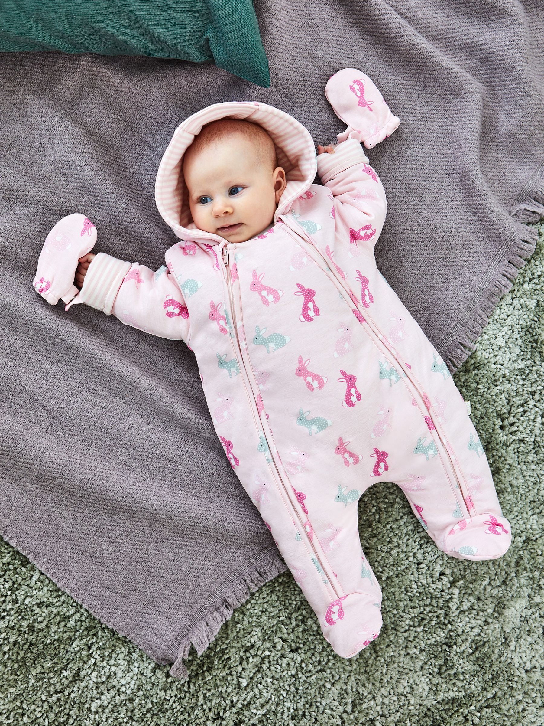 Pink Bunny Print Pramsuit - Image 1 of 3