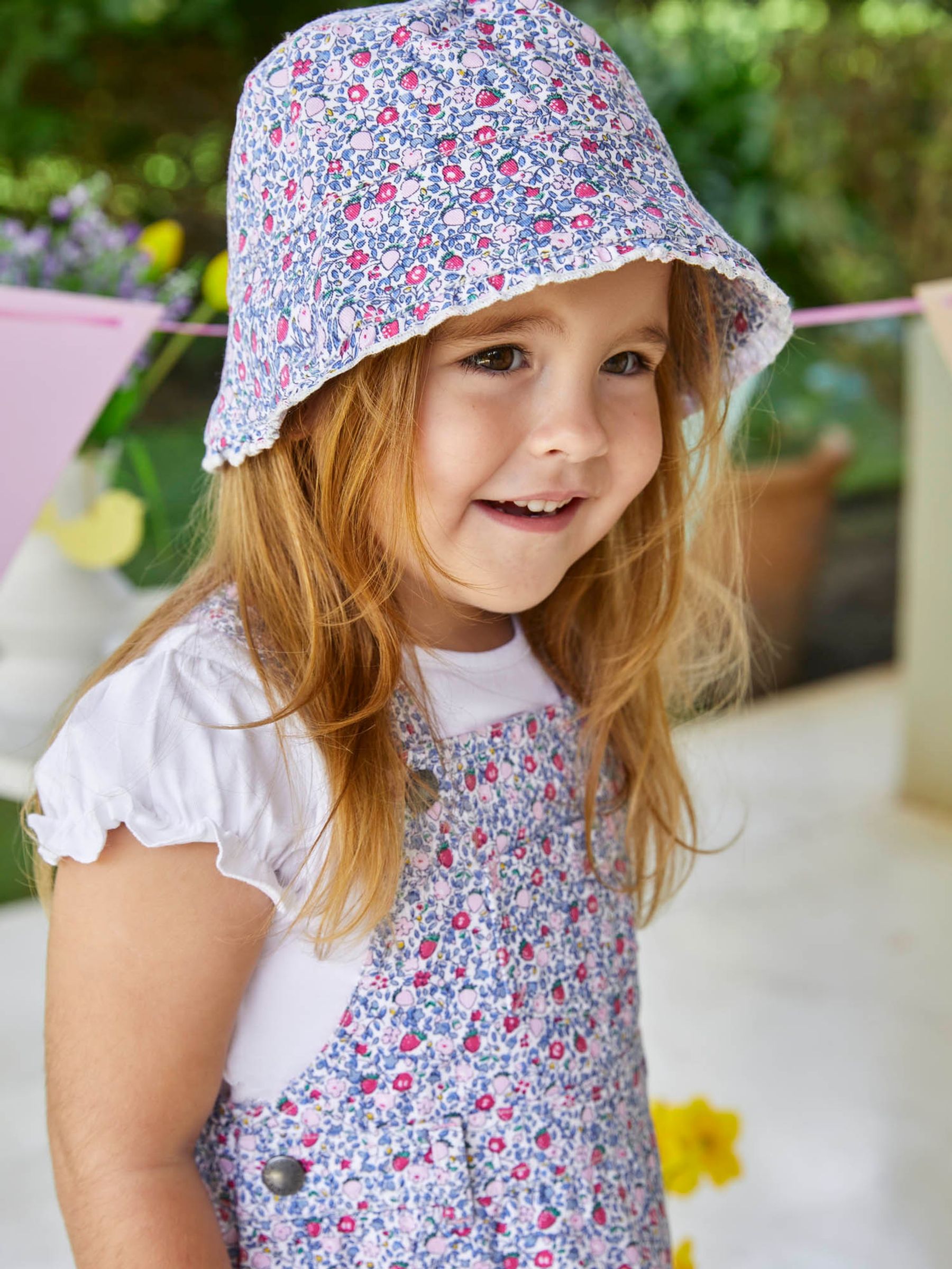 Pink Strawberry Ditsy Print Twill Sun Hat - Image 1 of 7