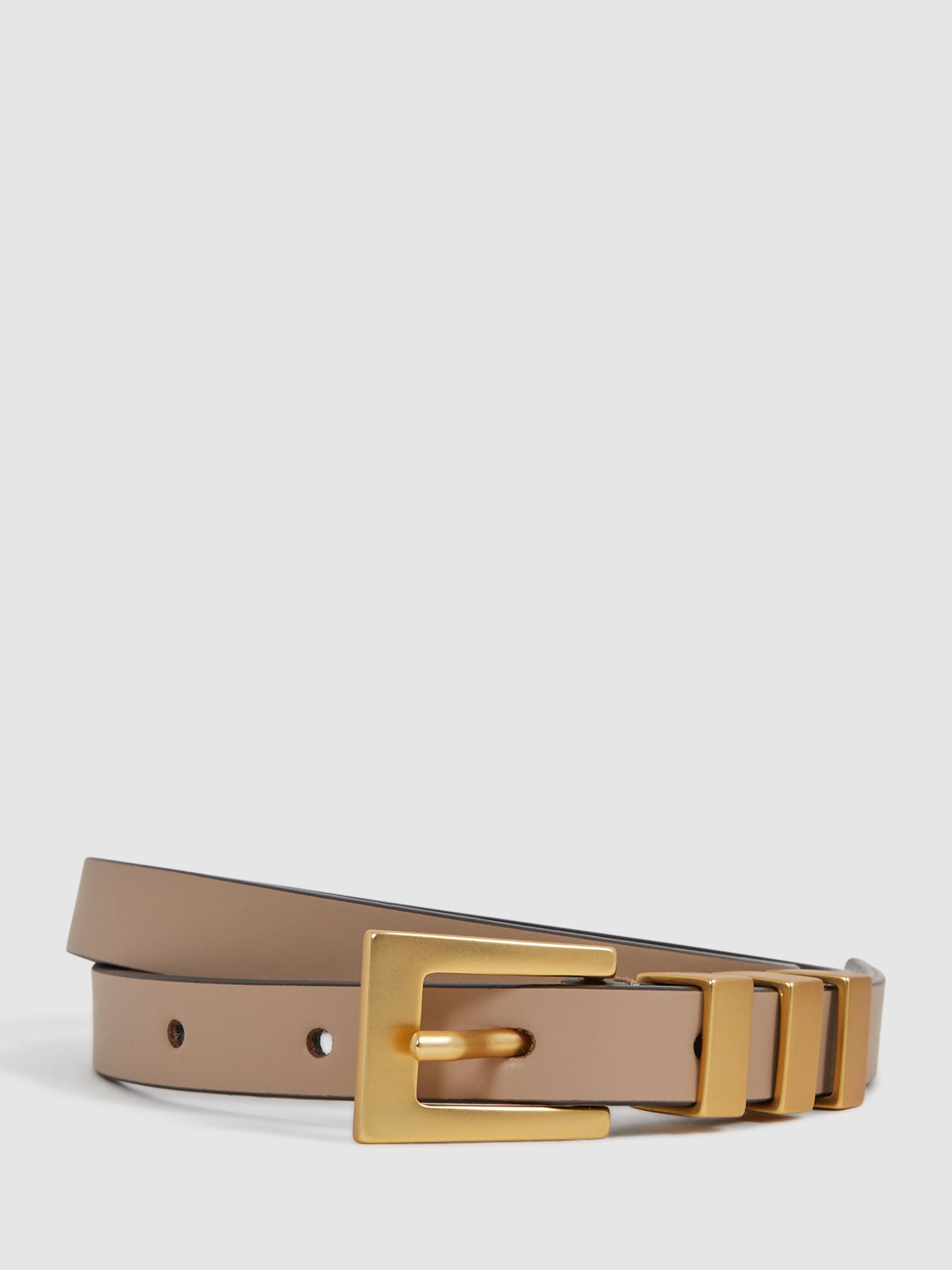 Leather Thin Buckle Belt in Nude - Image 1 of 4