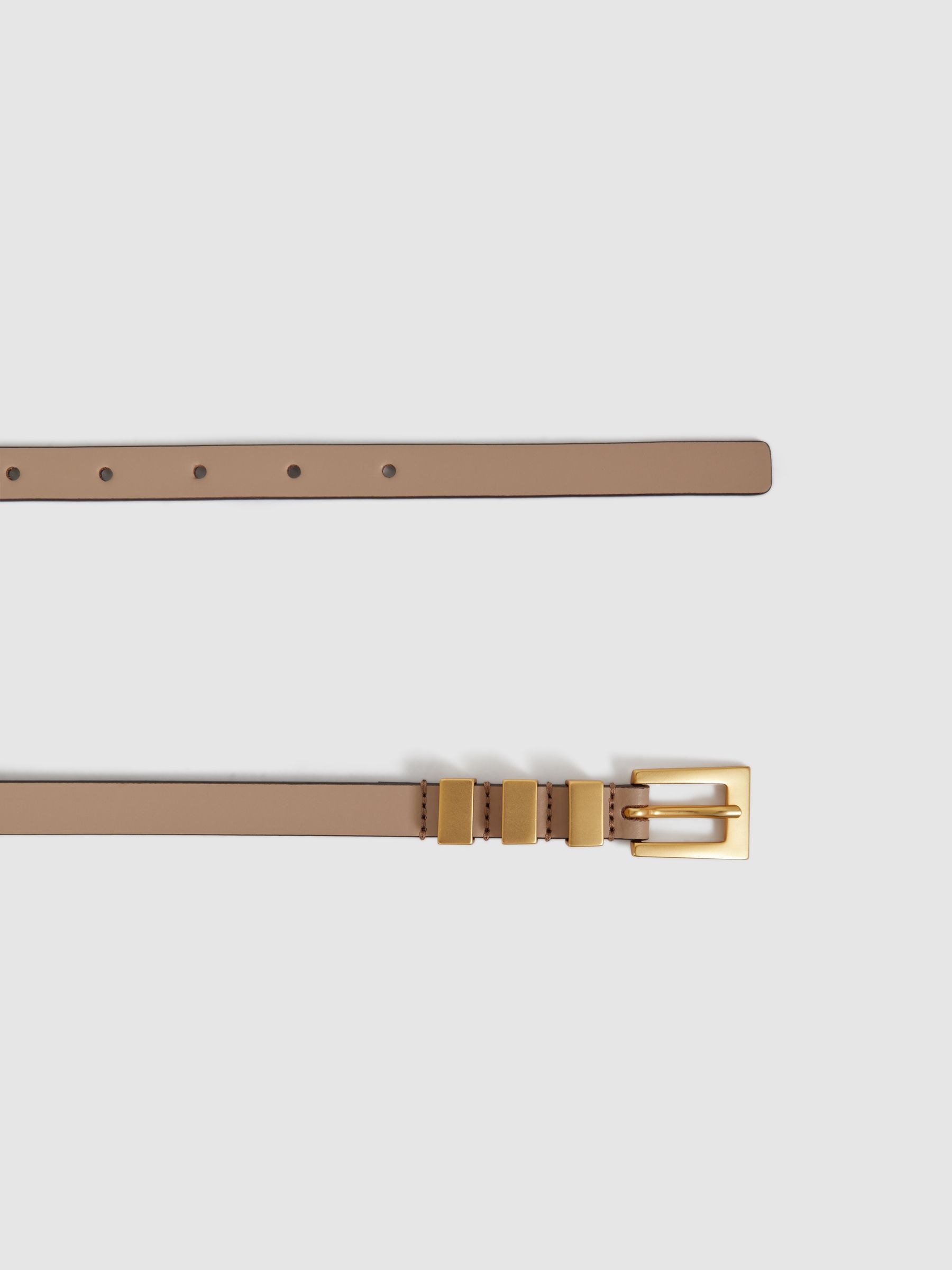 Leather Thin Buckle Belt in Nude - Image 3 of 4