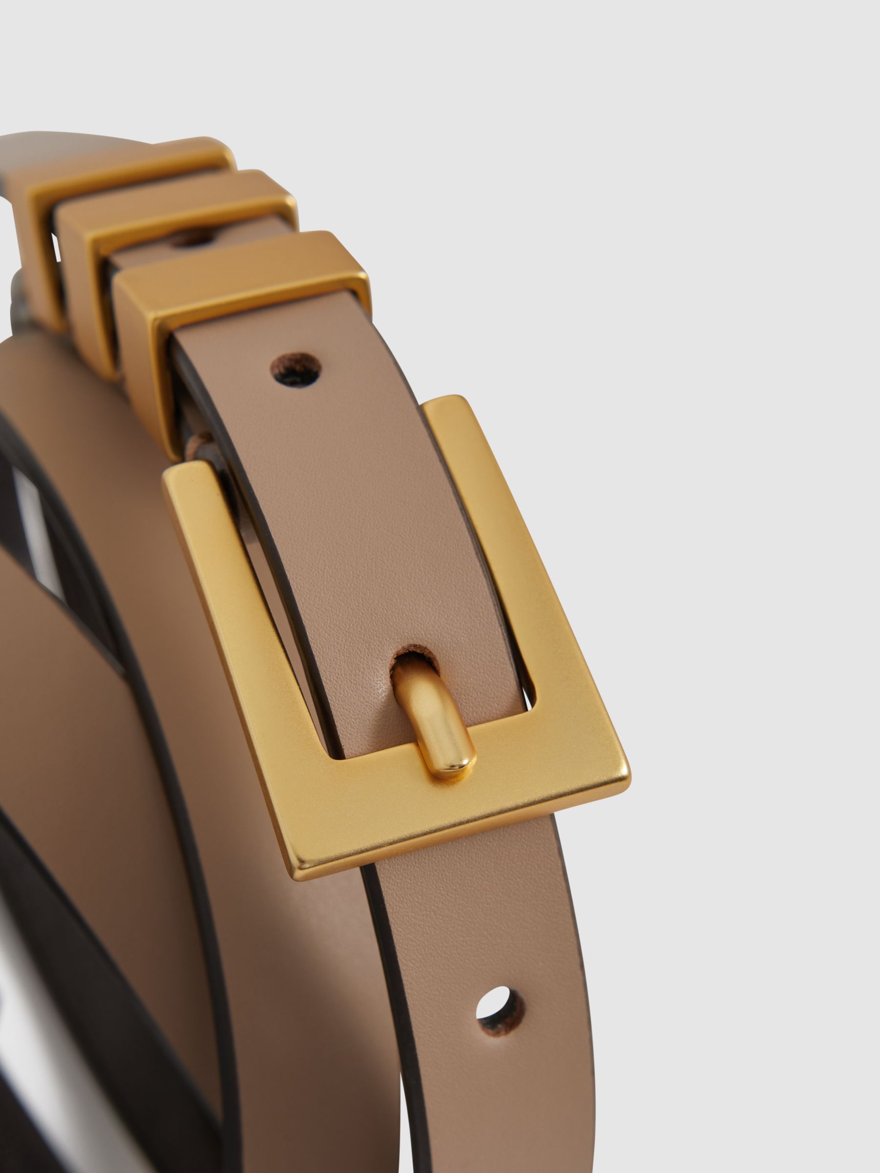 Leather Thin Buckle Belt in Nude - Image 4 of 4