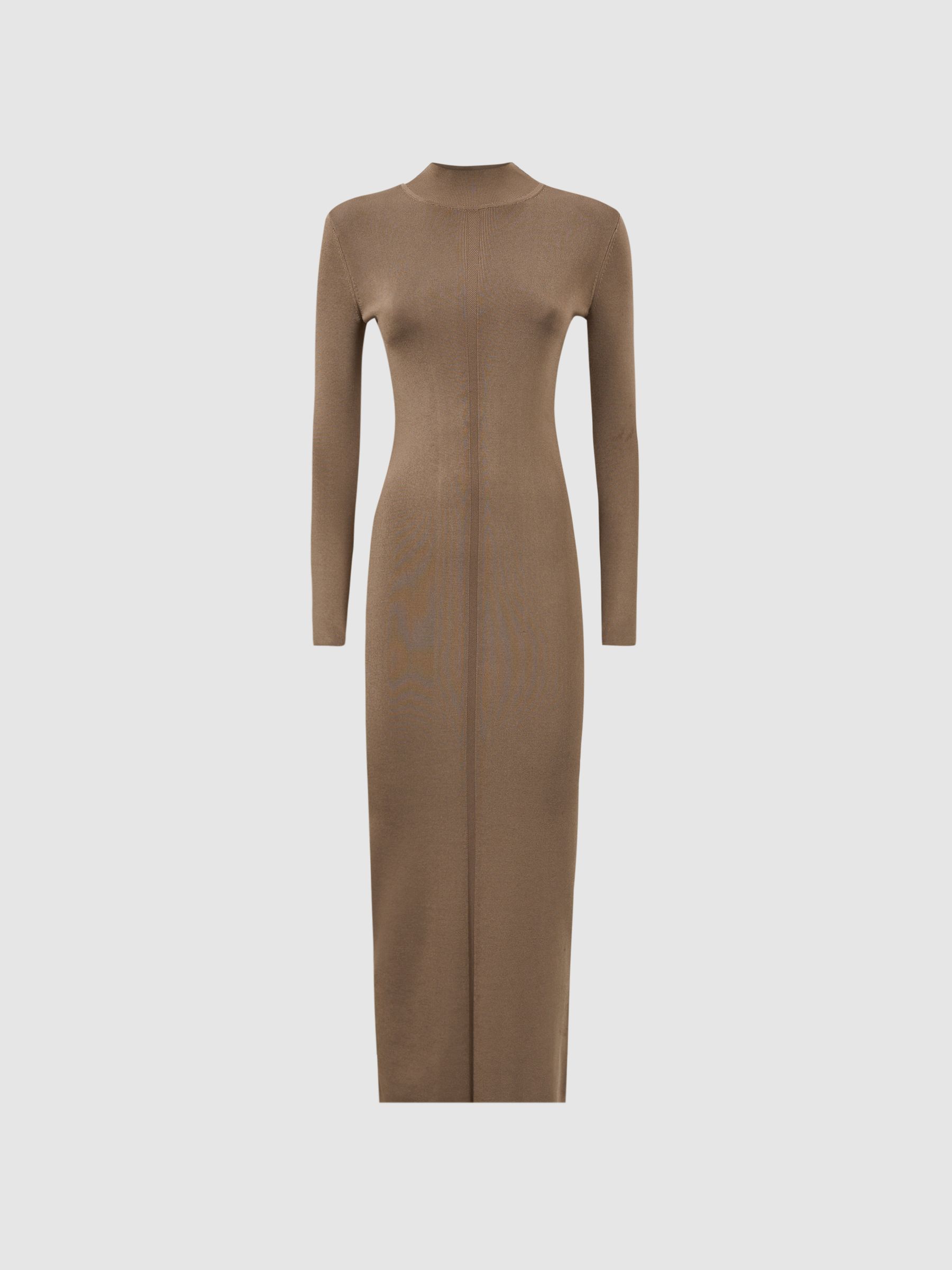 High Neck Long Sleeve Dress in Camel - Image 3 of 6