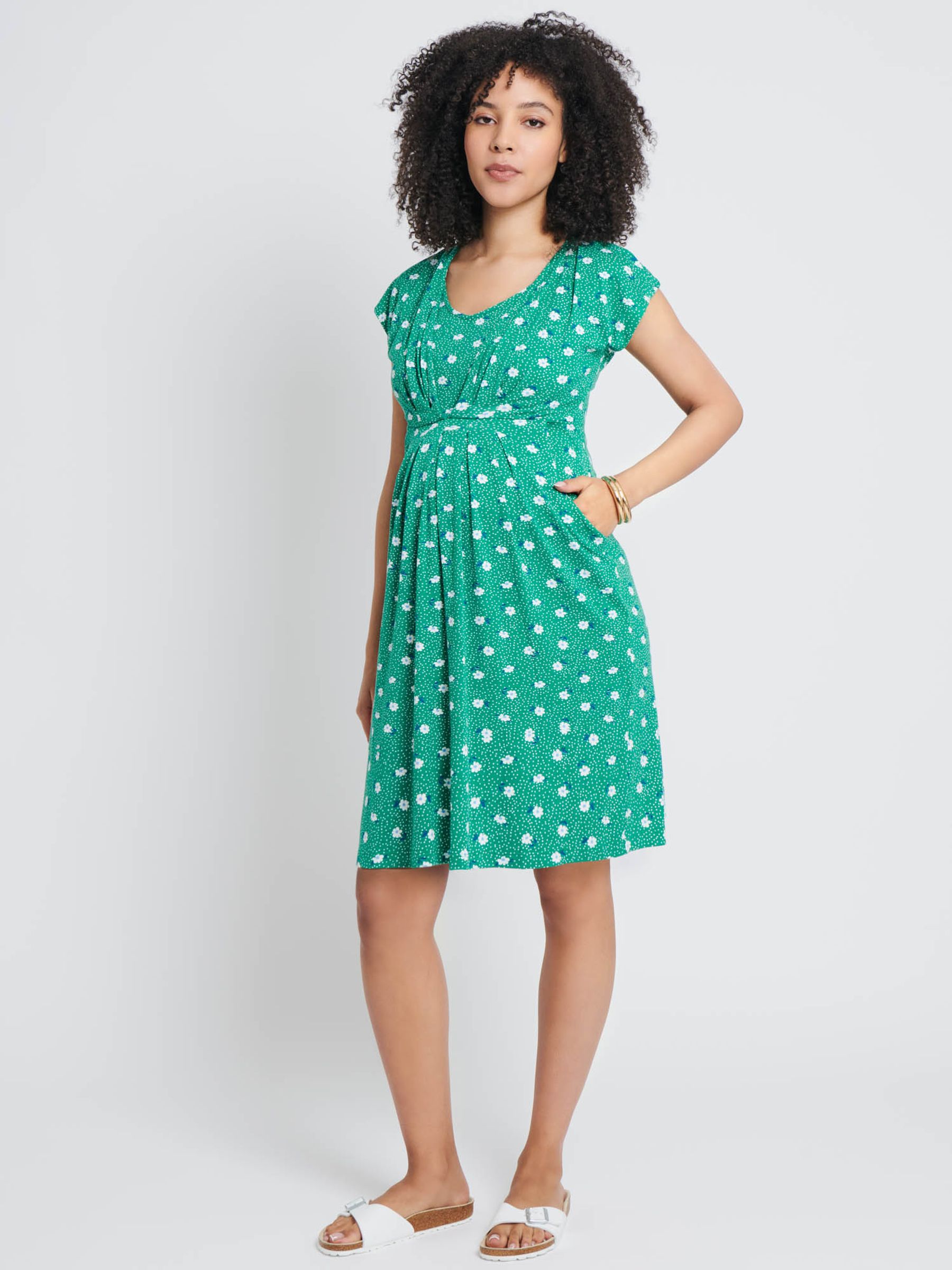 Green Floral Pleated Maternity & Nursing Tunic Dress - Image 1 of 4