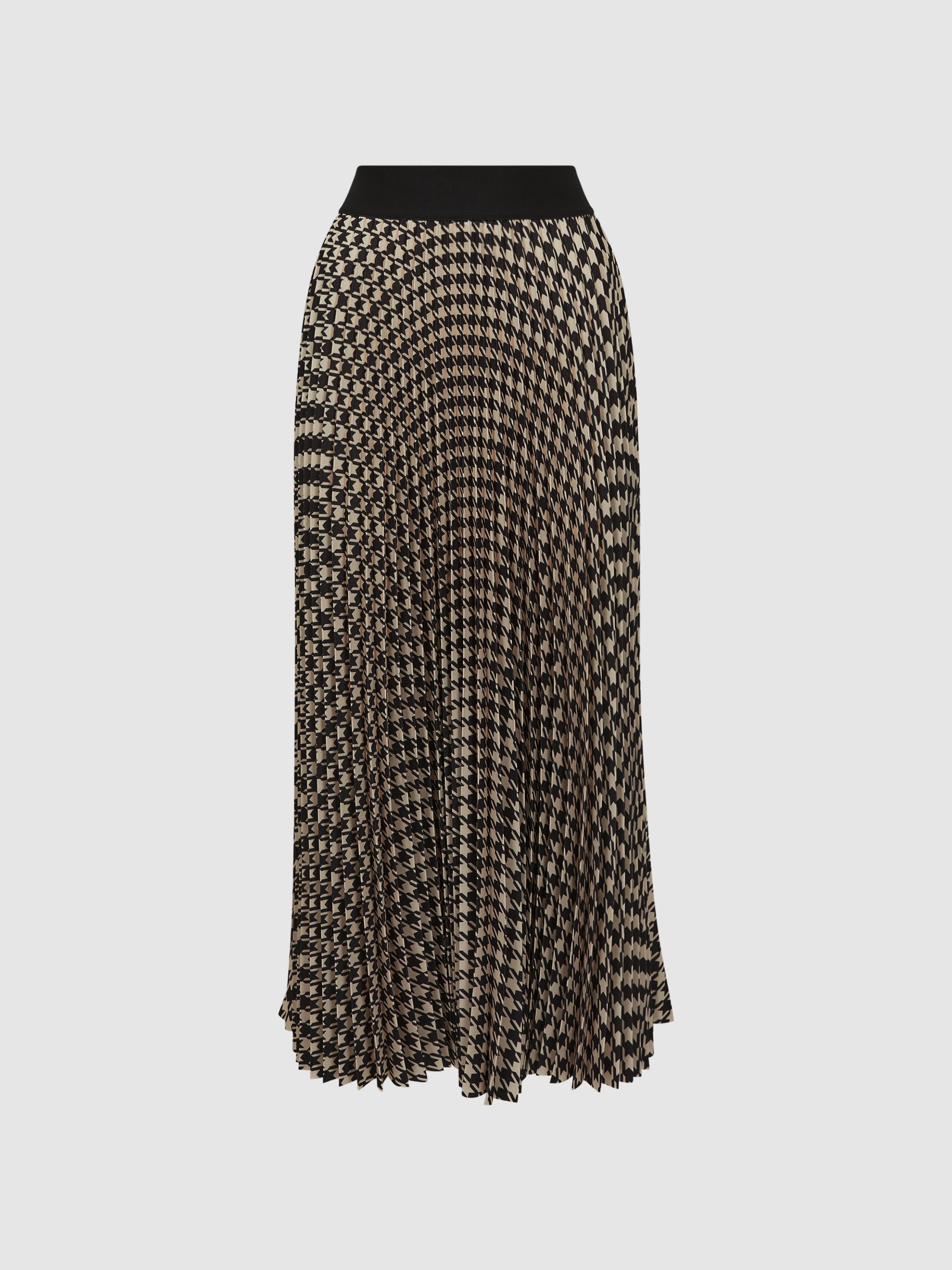Pleated Dogtooth Midi Skirt in Black/White - Image 2 of 4