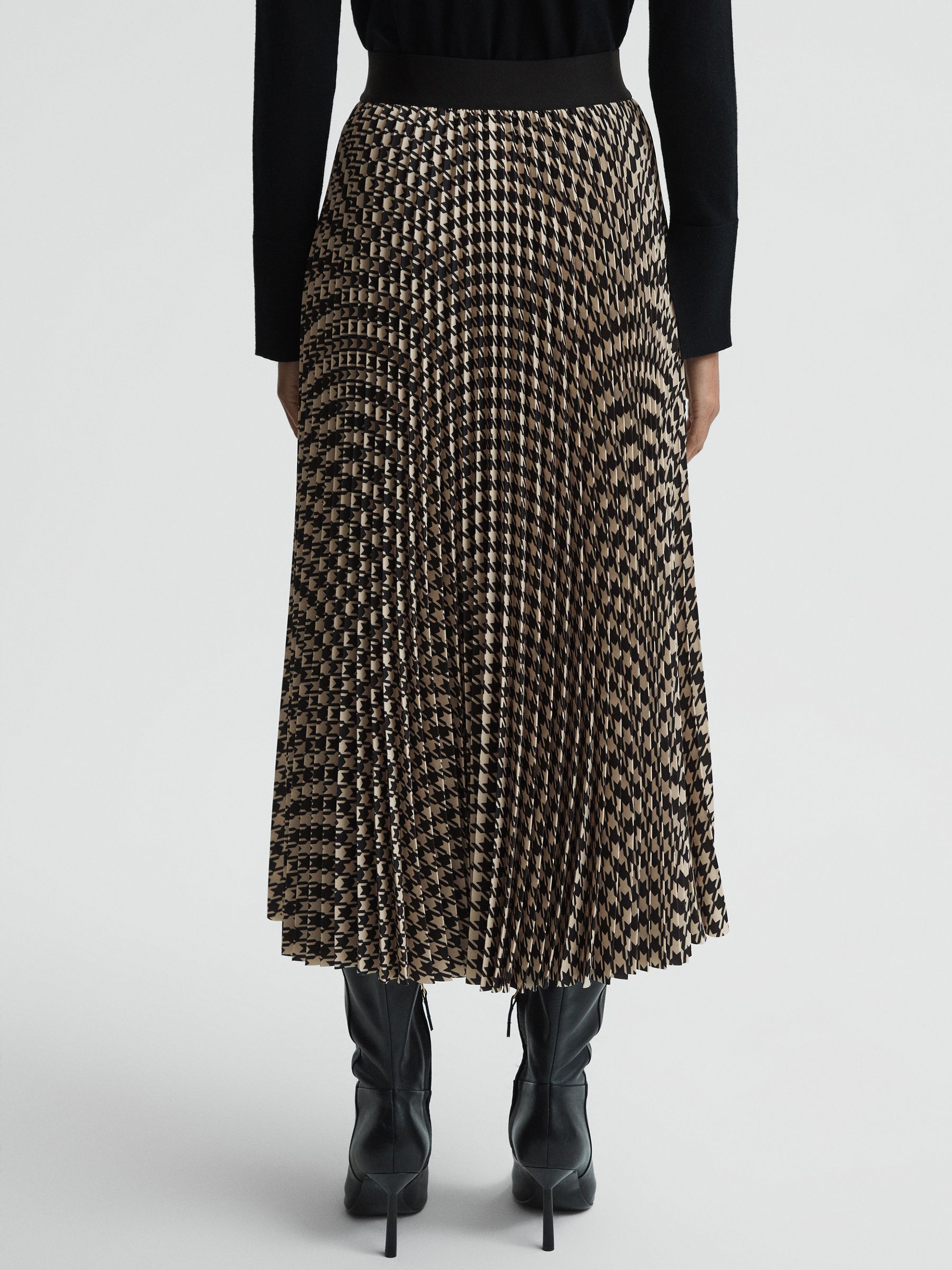 Pleated Dogtooth Midi Skirt in Black/White - Image 4 of 4