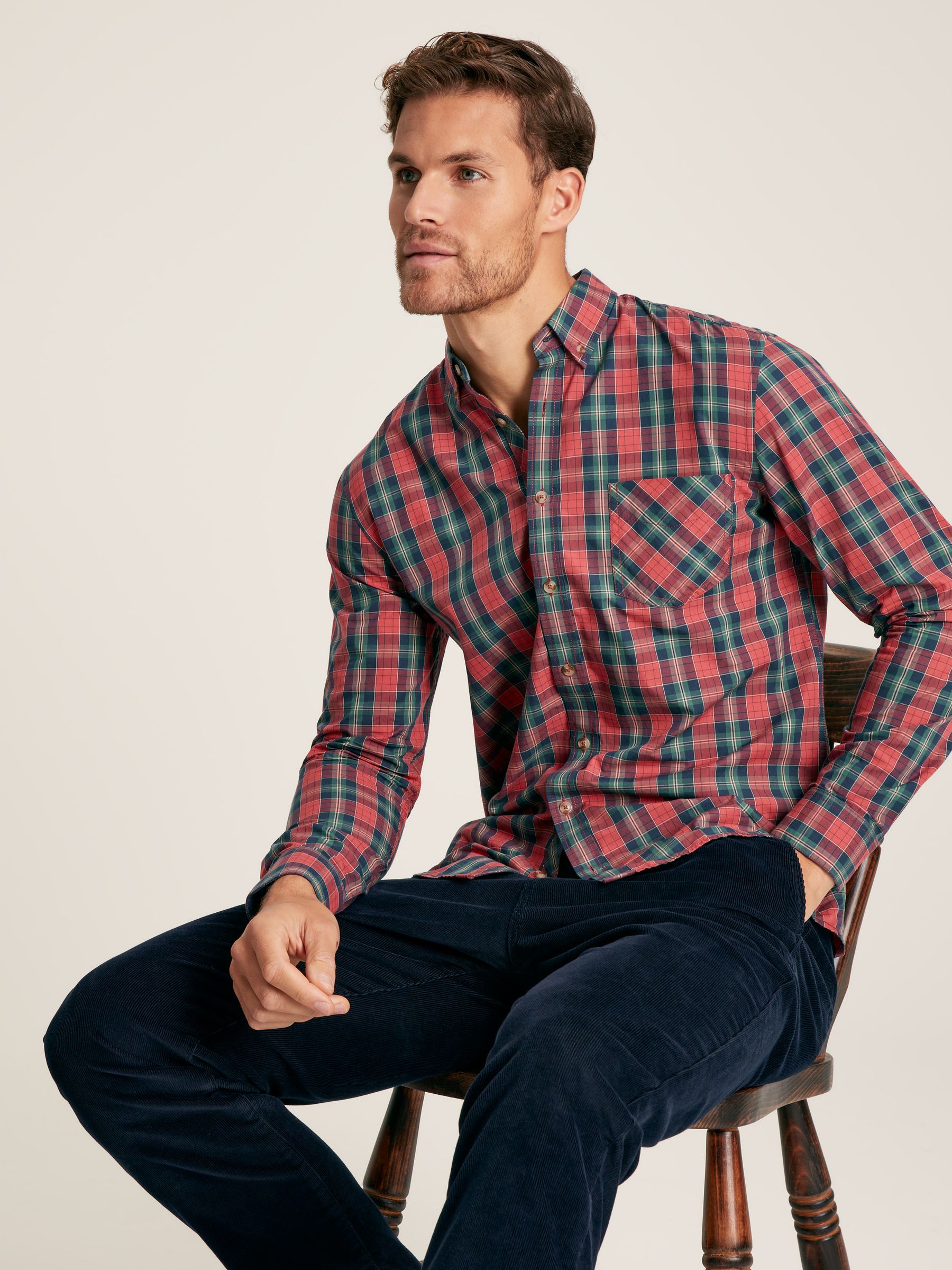 Goodridge Red Check Long Sleeve Cotton Poplin Shirt - Image 4 of 7