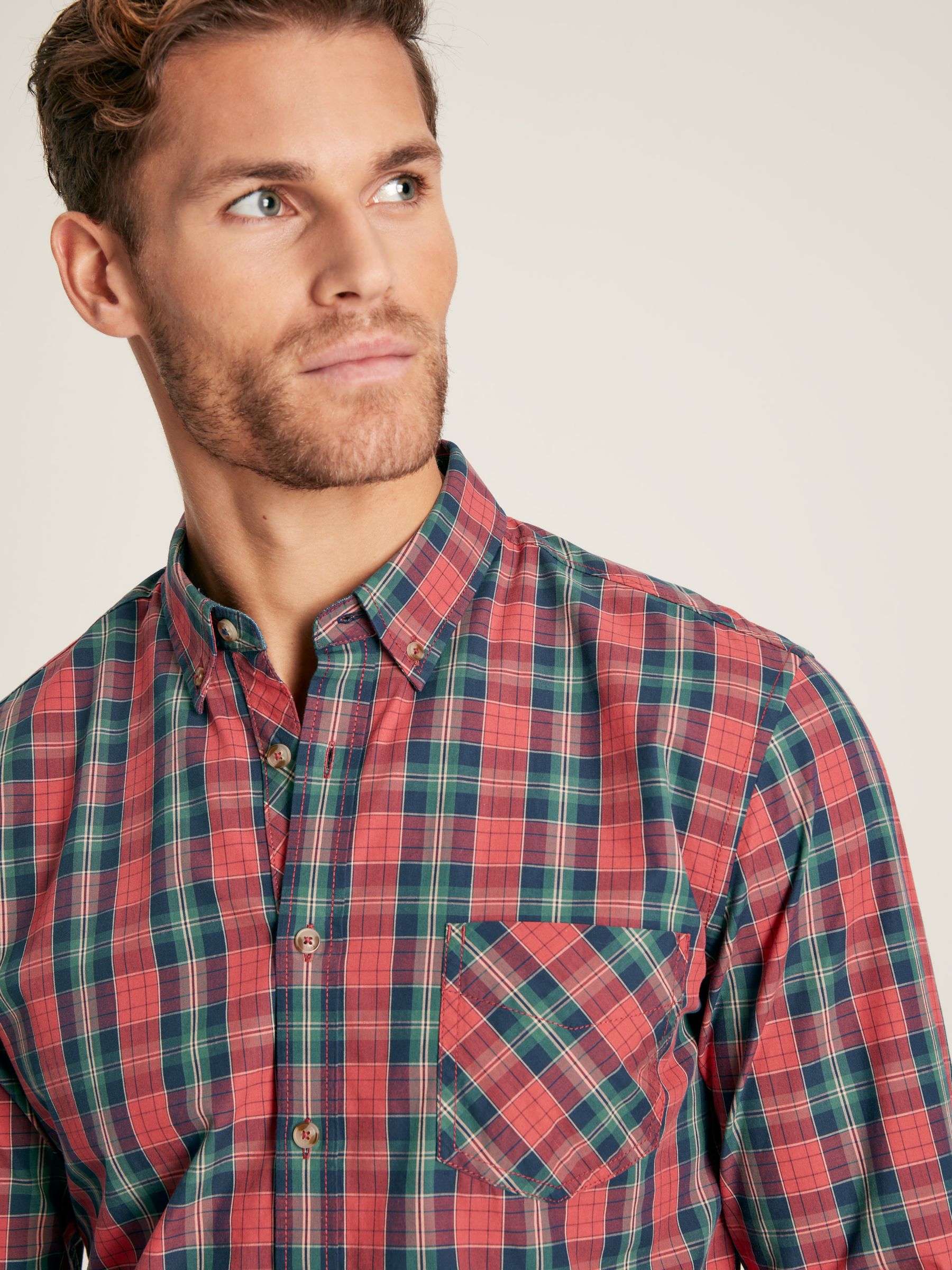 Goodridge Red Check Long Sleeve Cotton Poplin Shirt - Image 6 of 7