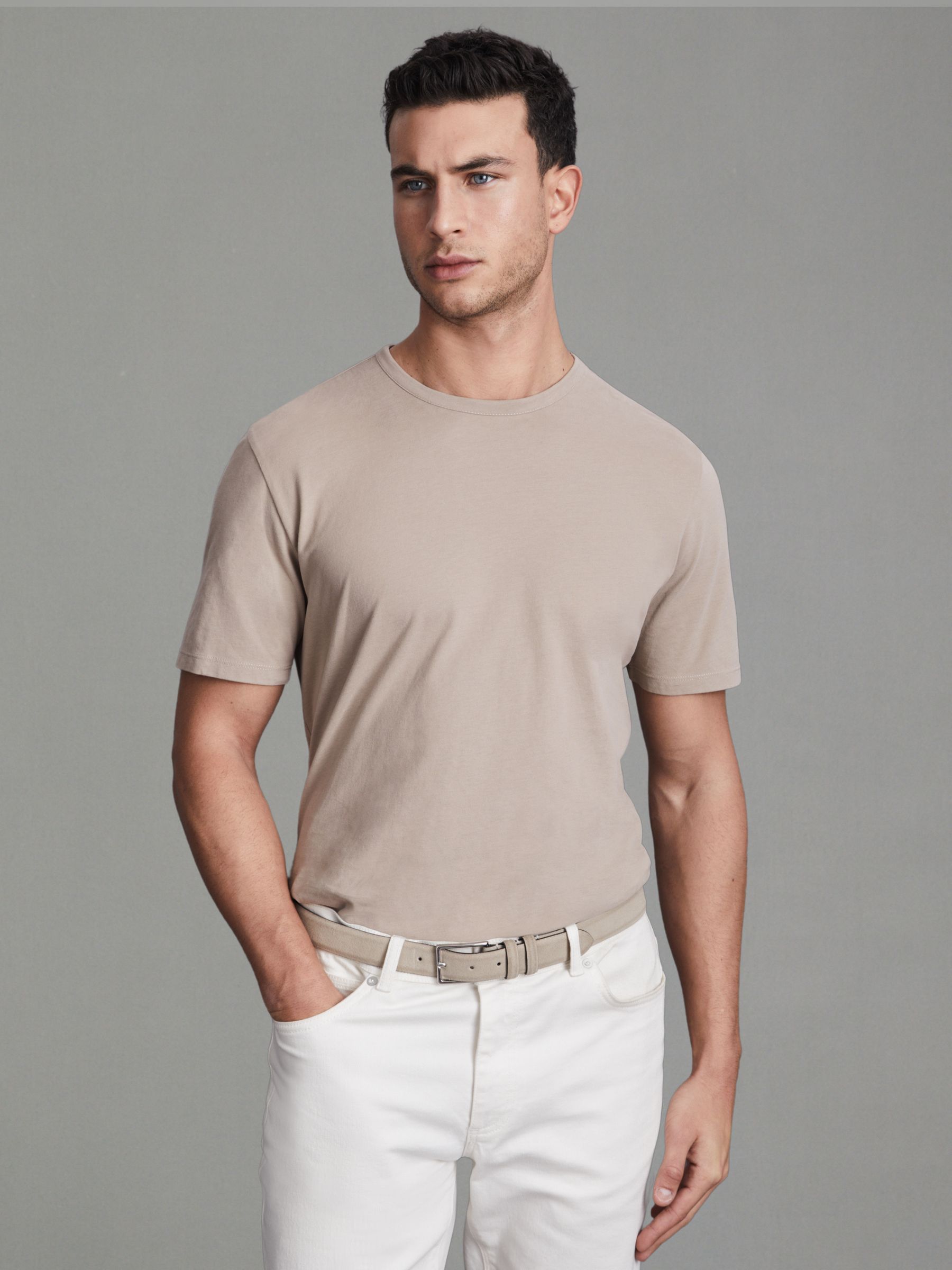 Cotton Crew Neck T-Shirt in Mink - Image 1 of 5