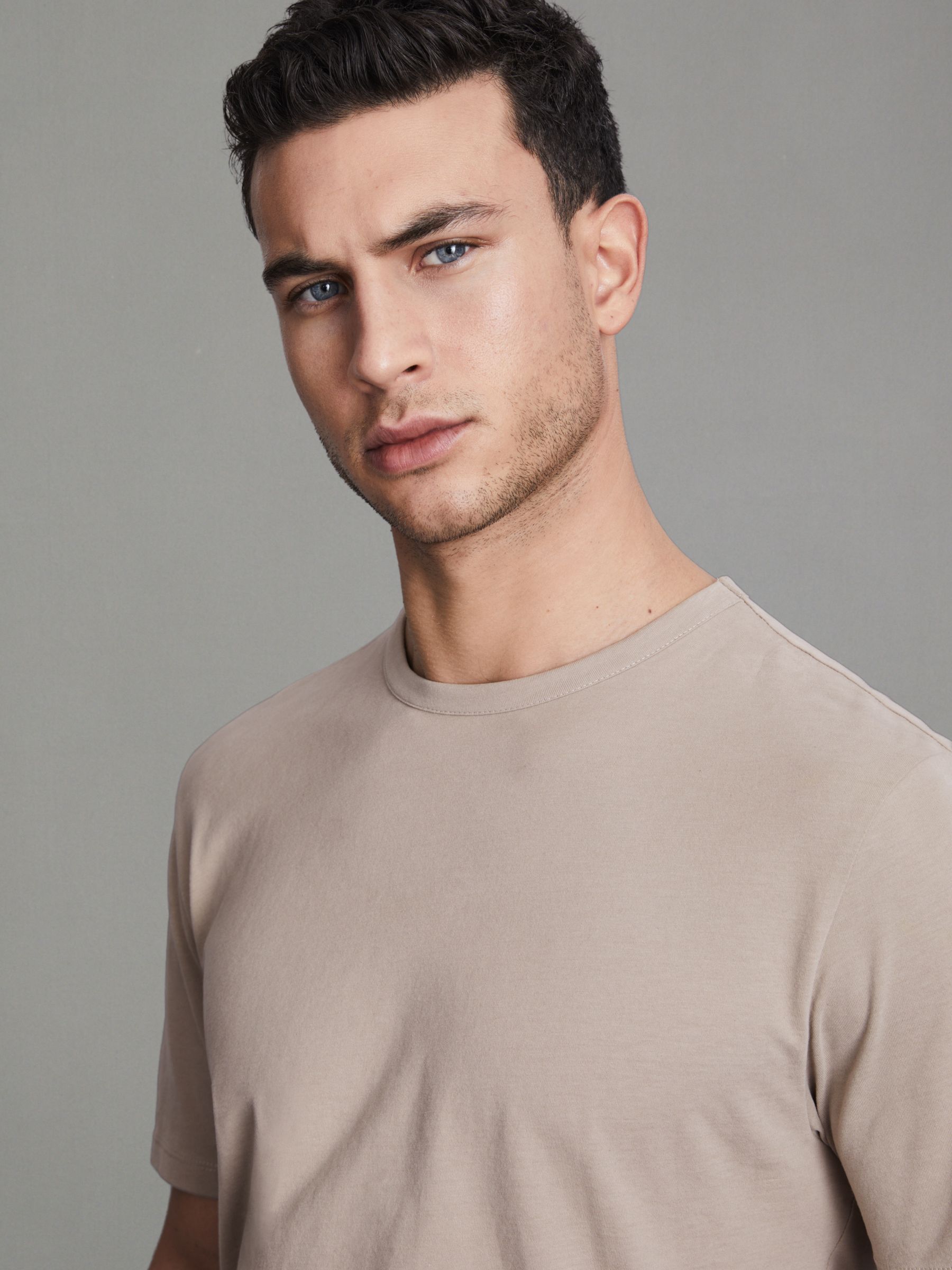 Cotton Crew Neck T-Shirt in Mink - Image 4 of 5
