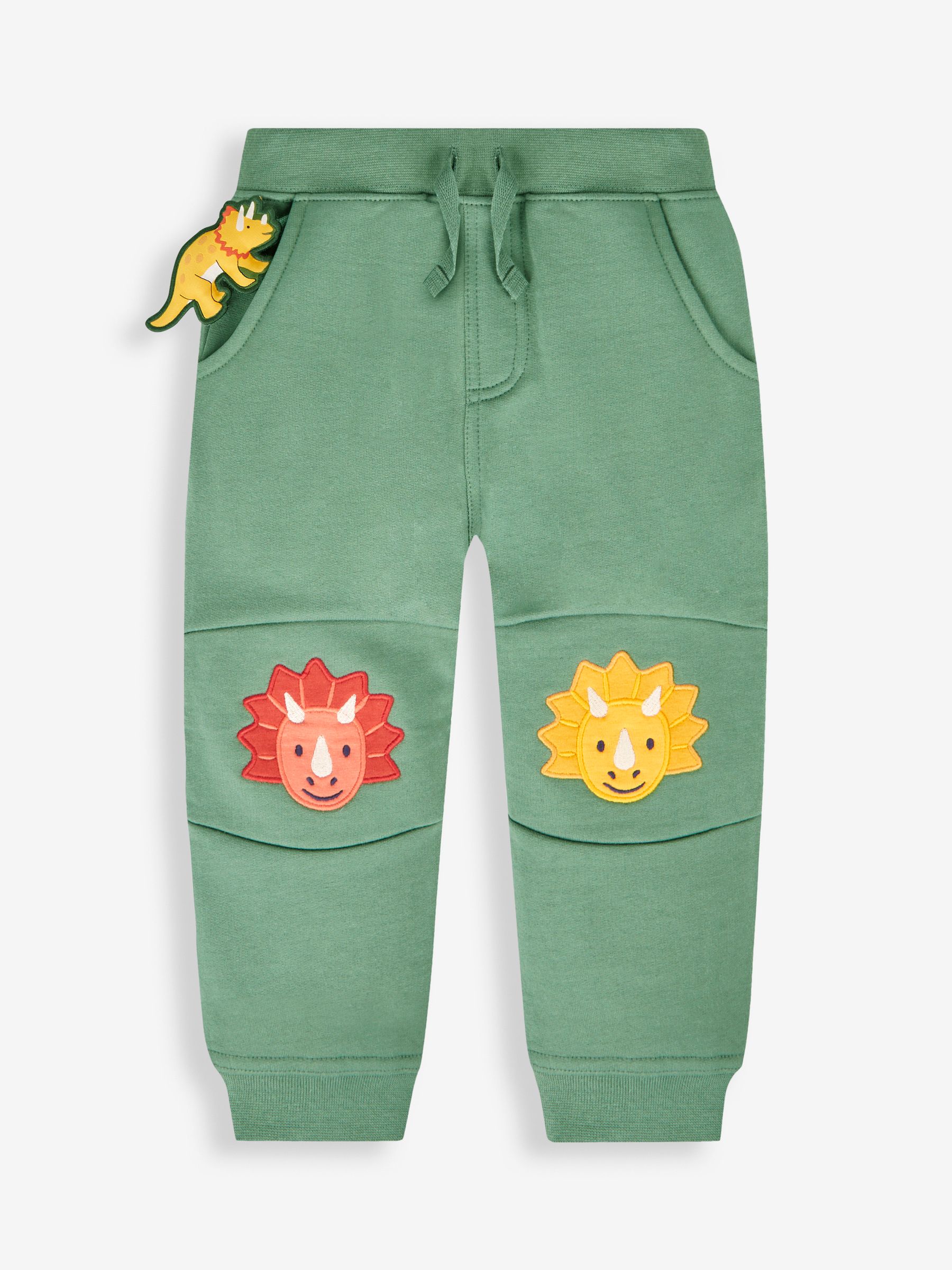 Khaki Green Dinosaur Appliqué Knee Joggers With Pet In Pocket - Image 1 of 5