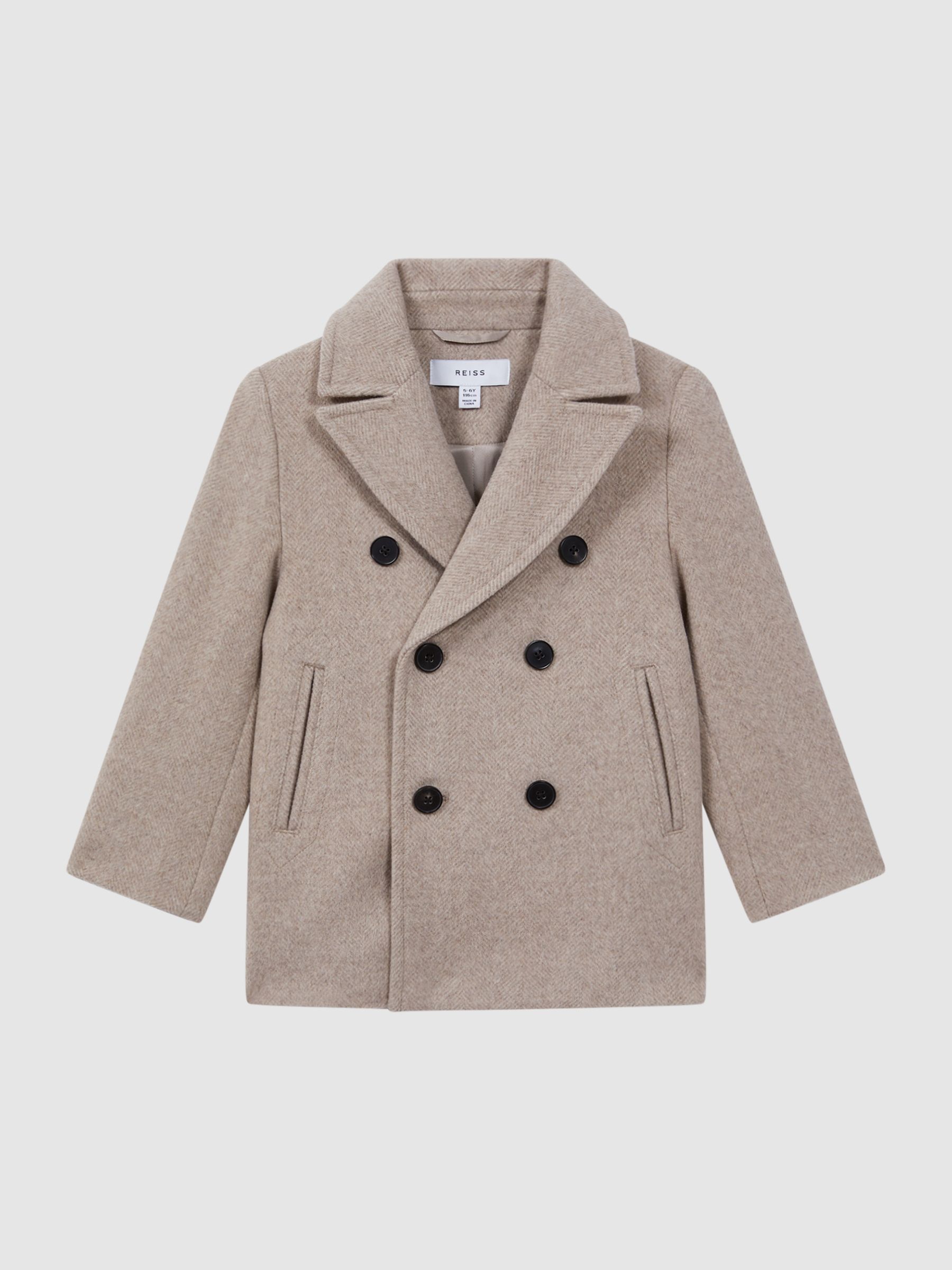 Senior Wool Blend Double Breasted Peacoat in Oatmeal - Image 2 of 6