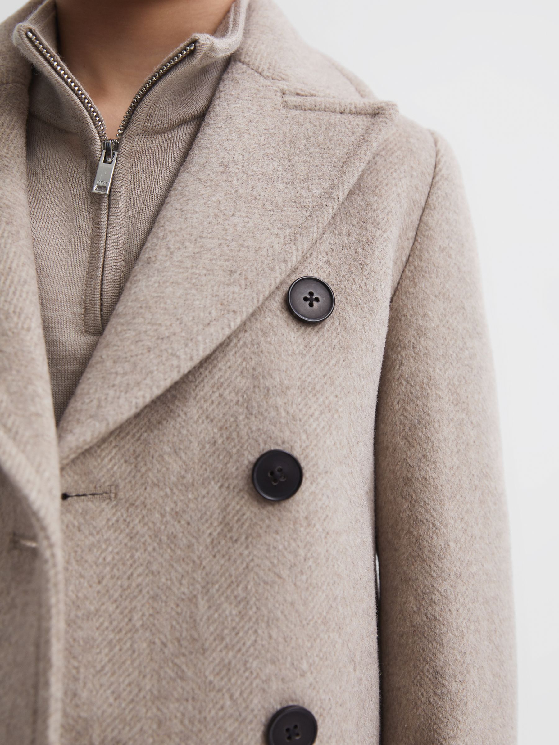 Senior Wool Blend Double Breasted Peacoat in Oatmeal - Image 4 of 6