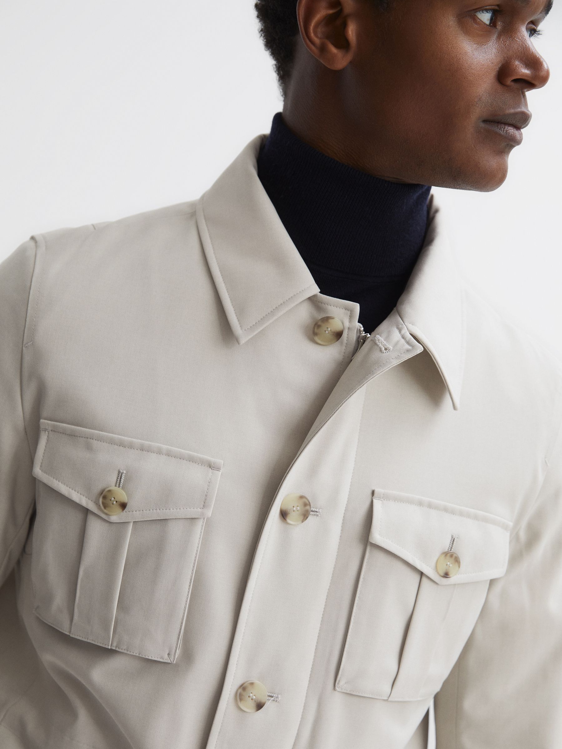 Military Inspired Field Jacket in Stone - Image 3 of 5