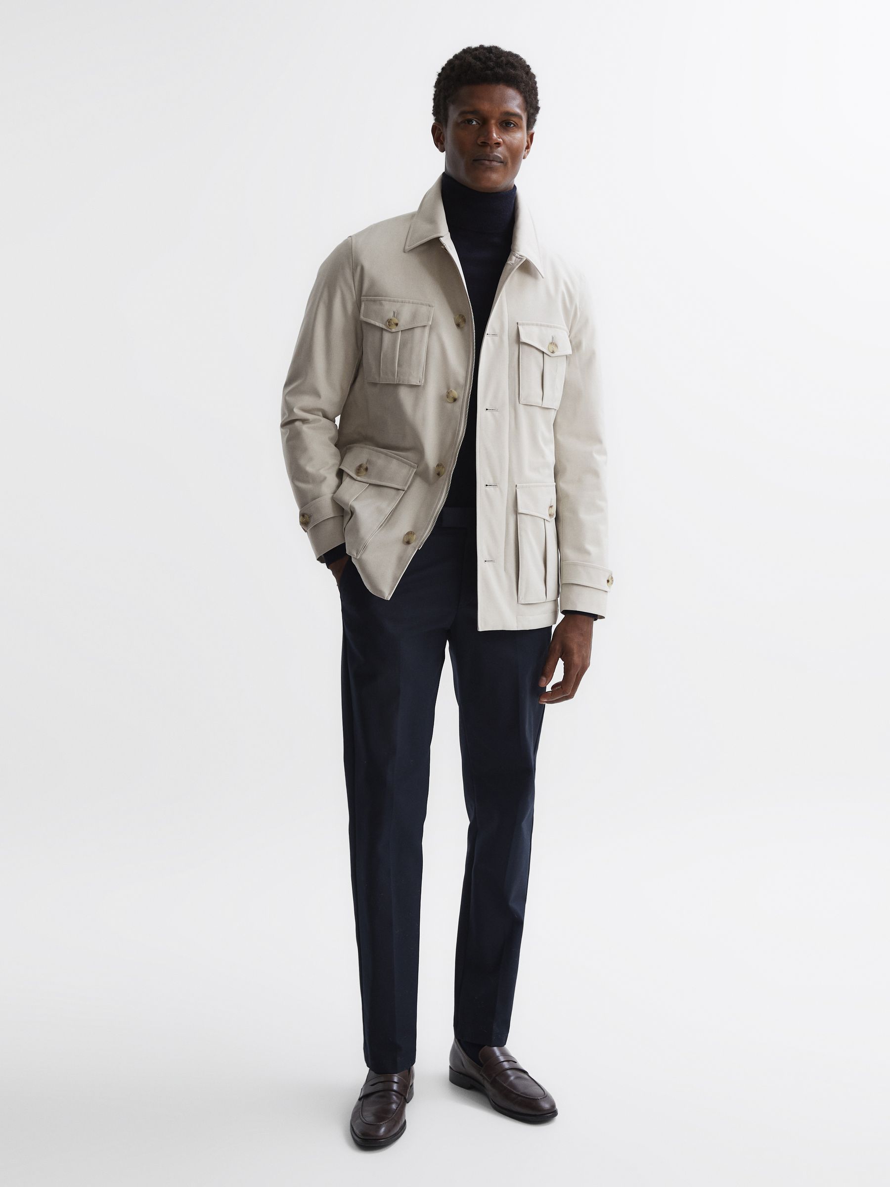 Military Inspired Field Jacket in Stone - Image 4 of 5