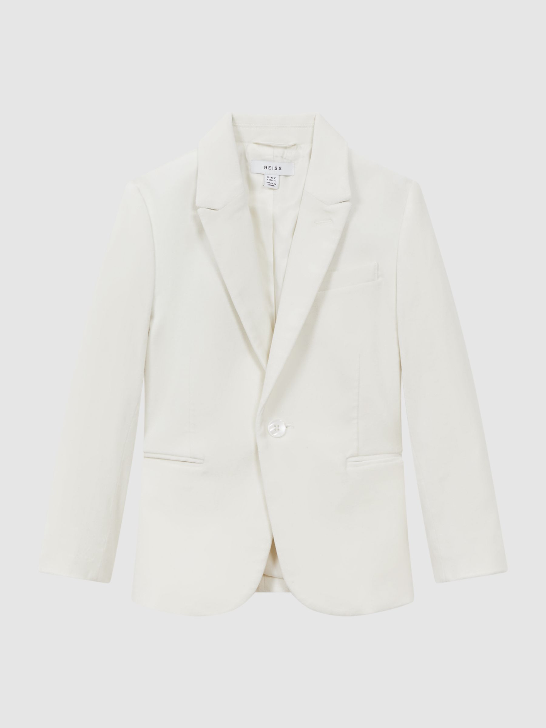 9-14 yrs Slim Fit Velvet Single Breasted Blazer in Ivory - Image 2 of 7