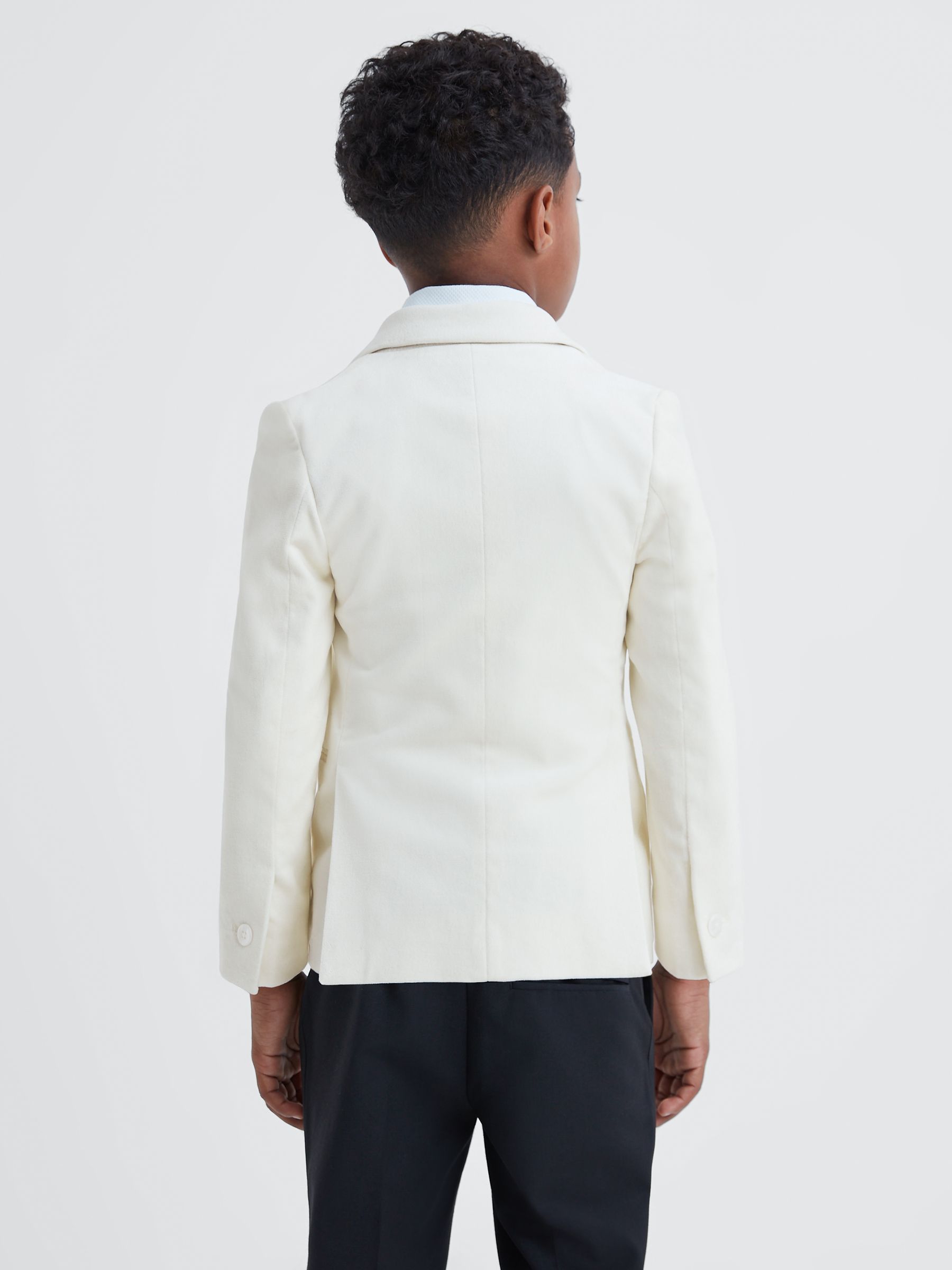 9-14 yrs Slim Fit Velvet Single Breasted Blazer in Ivory - Image 5 of 7