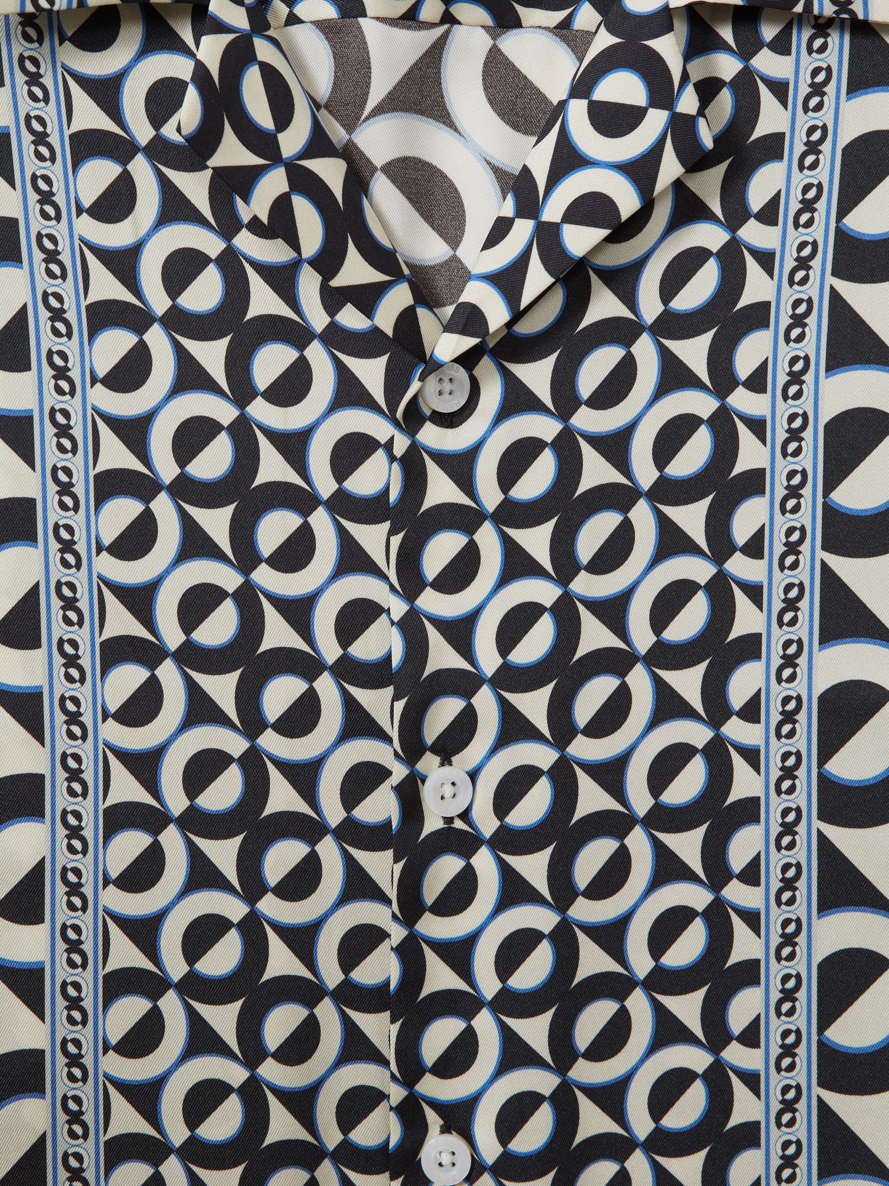 Geometric Print Cuban Collar Shirt in Lapis Blue - Image 6 of 6