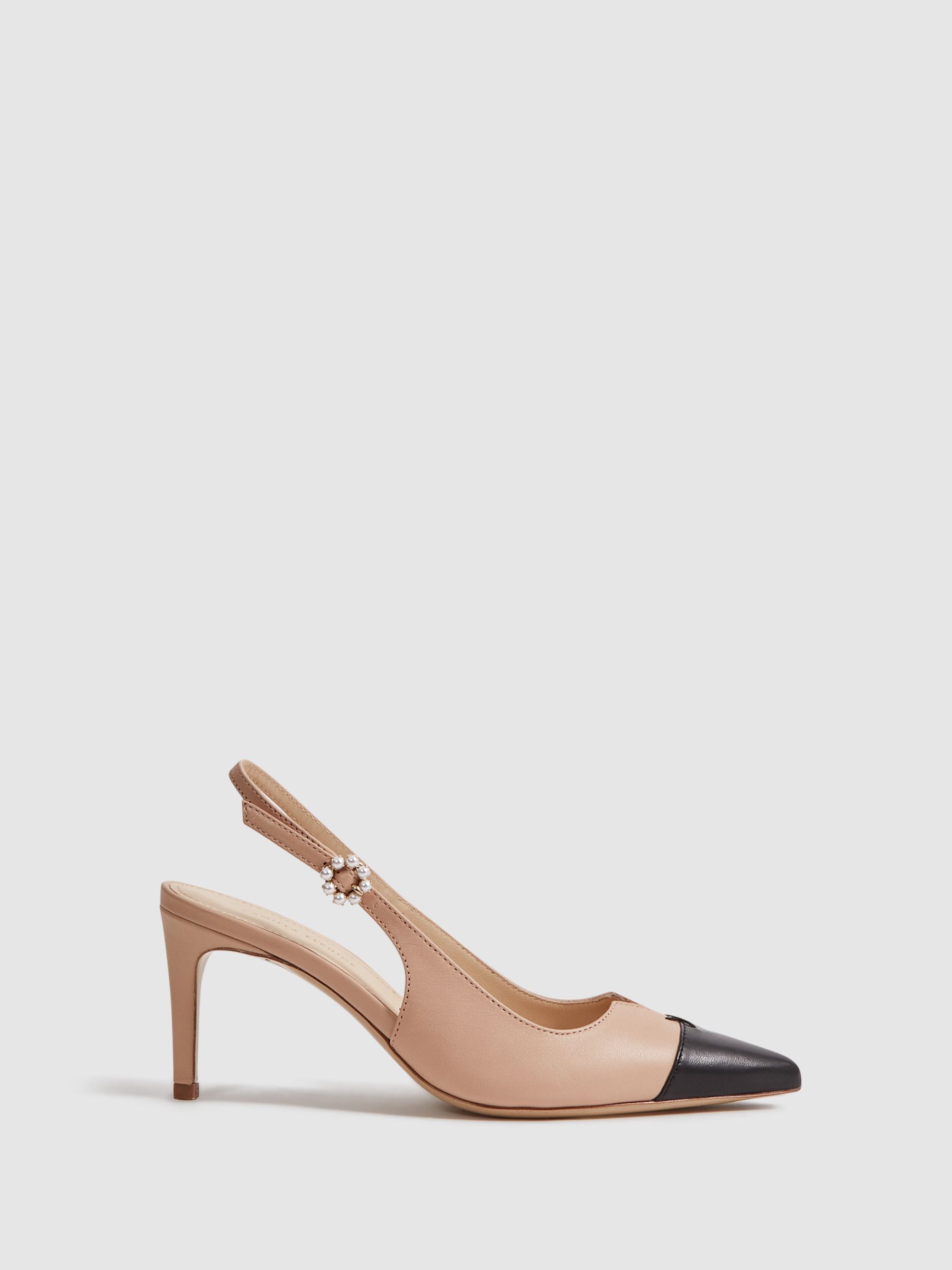 Camilla Elphick Slingback Kitten Heels in Taupe/Black - Image 1 of 6