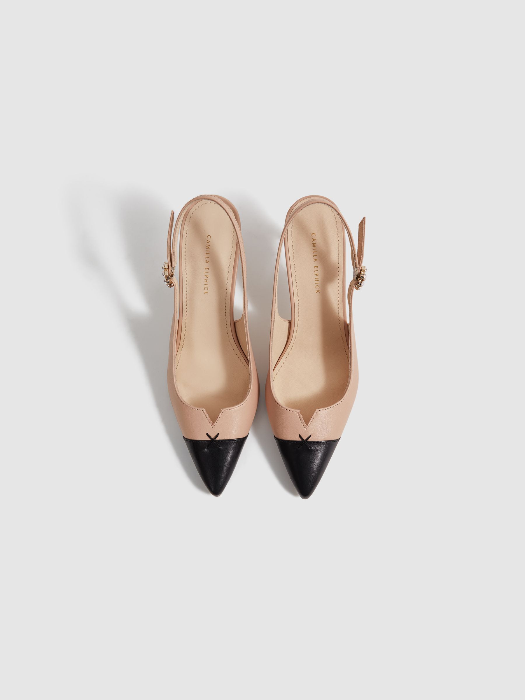 Camilla Elphick Slingback Kitten Heels in Taupe/Black - Image 3 of 6