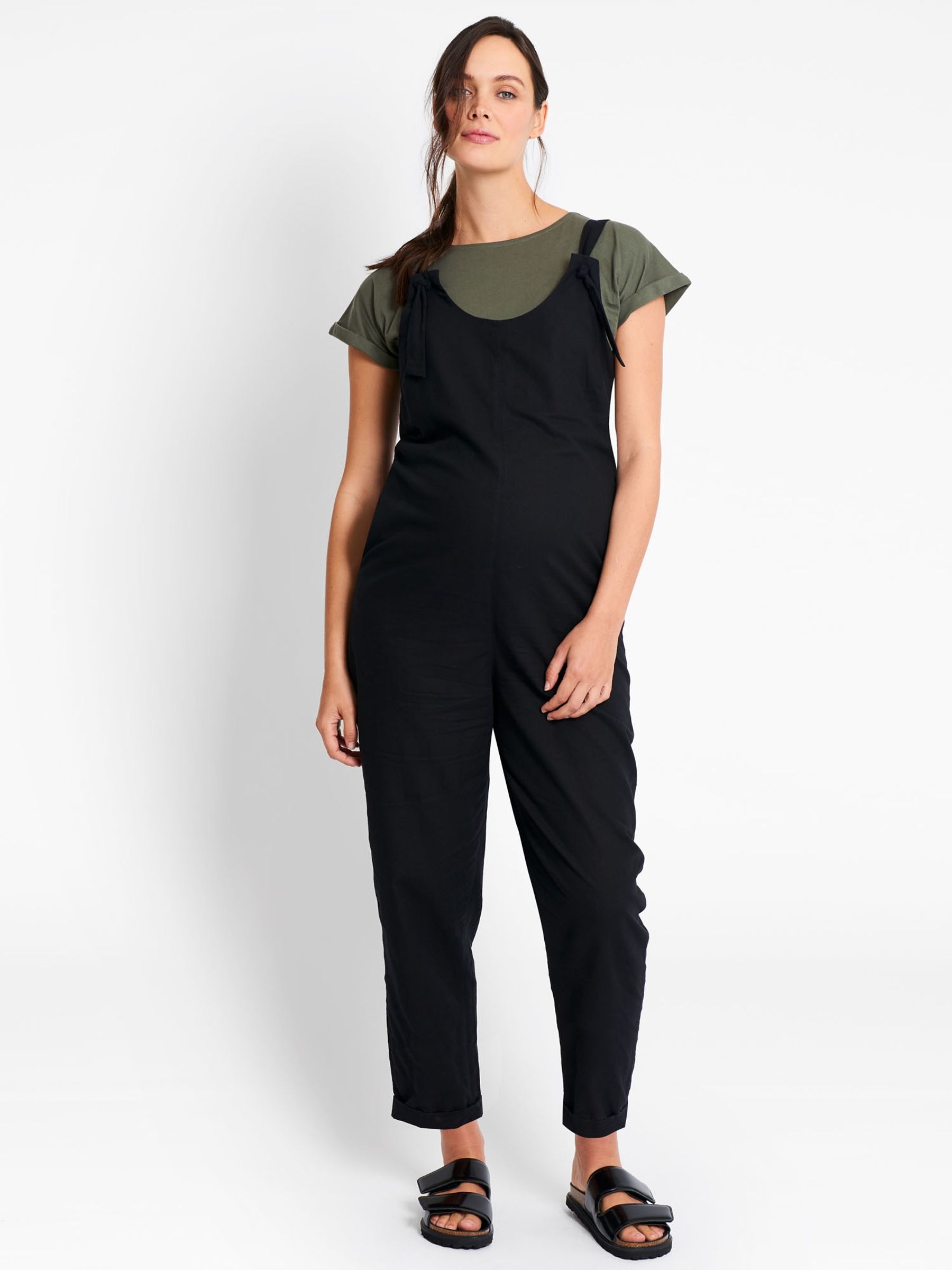 Black Cotton Dungaree Maternity Jumpsuit - Image 1 of 3