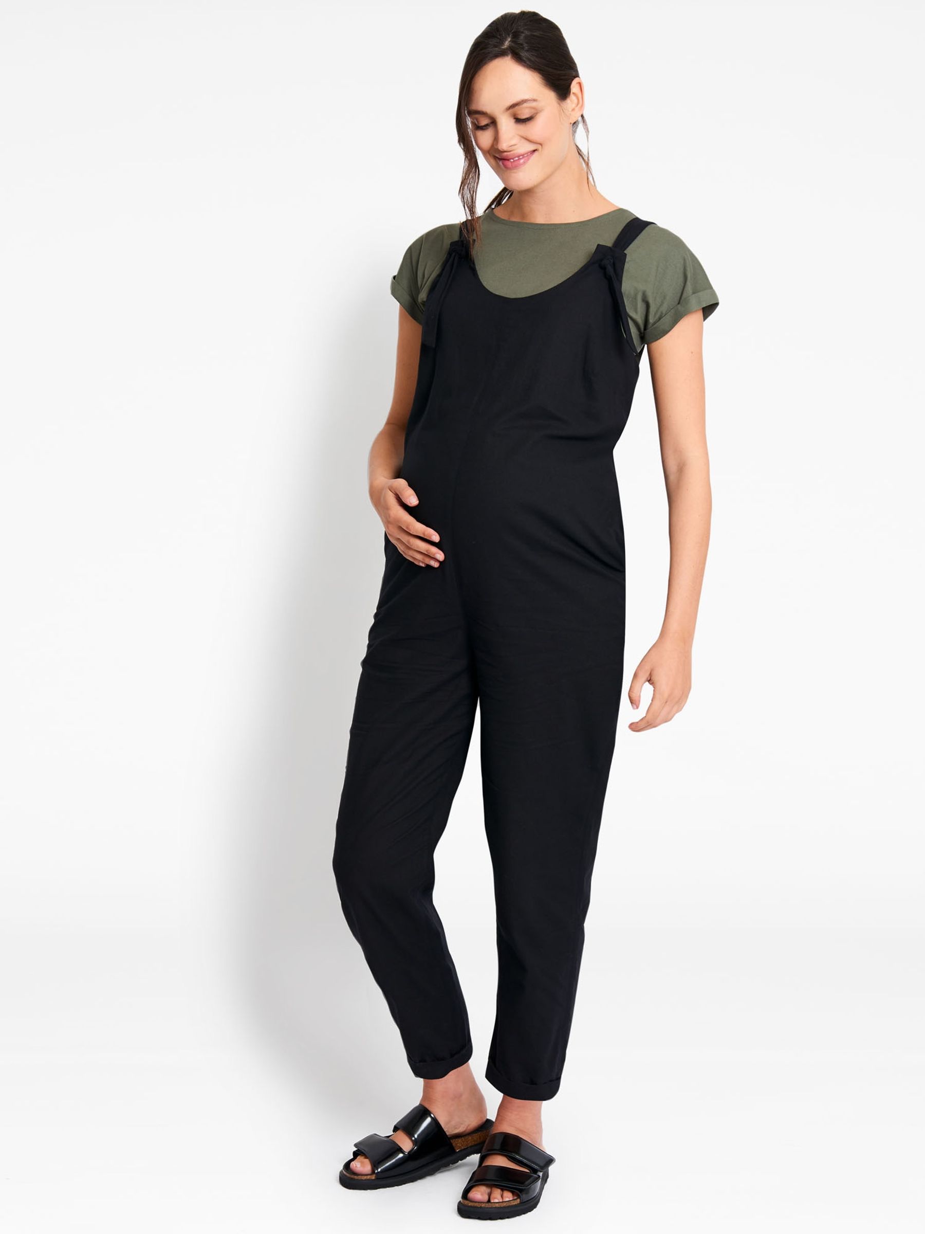 Black Cotton Dungaree Maternity Jumpsuit - Image 2 of 3