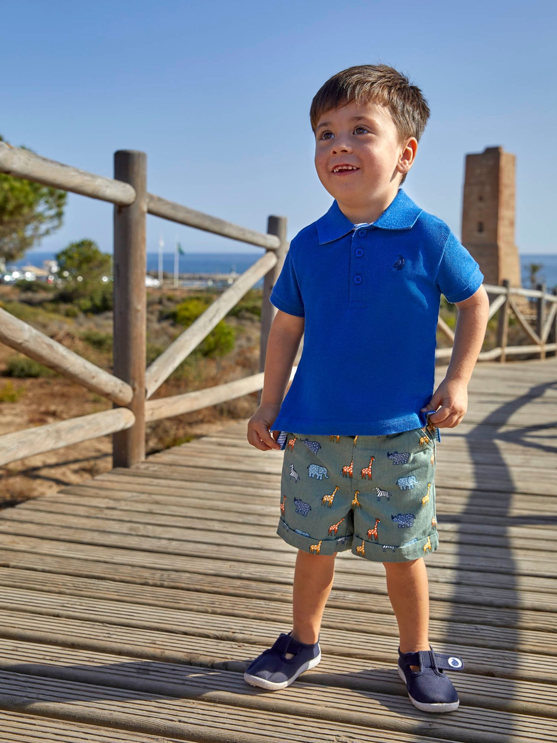 Safari Animal Print Twill Chino Shorts in Khaki - Image 1 of 4
