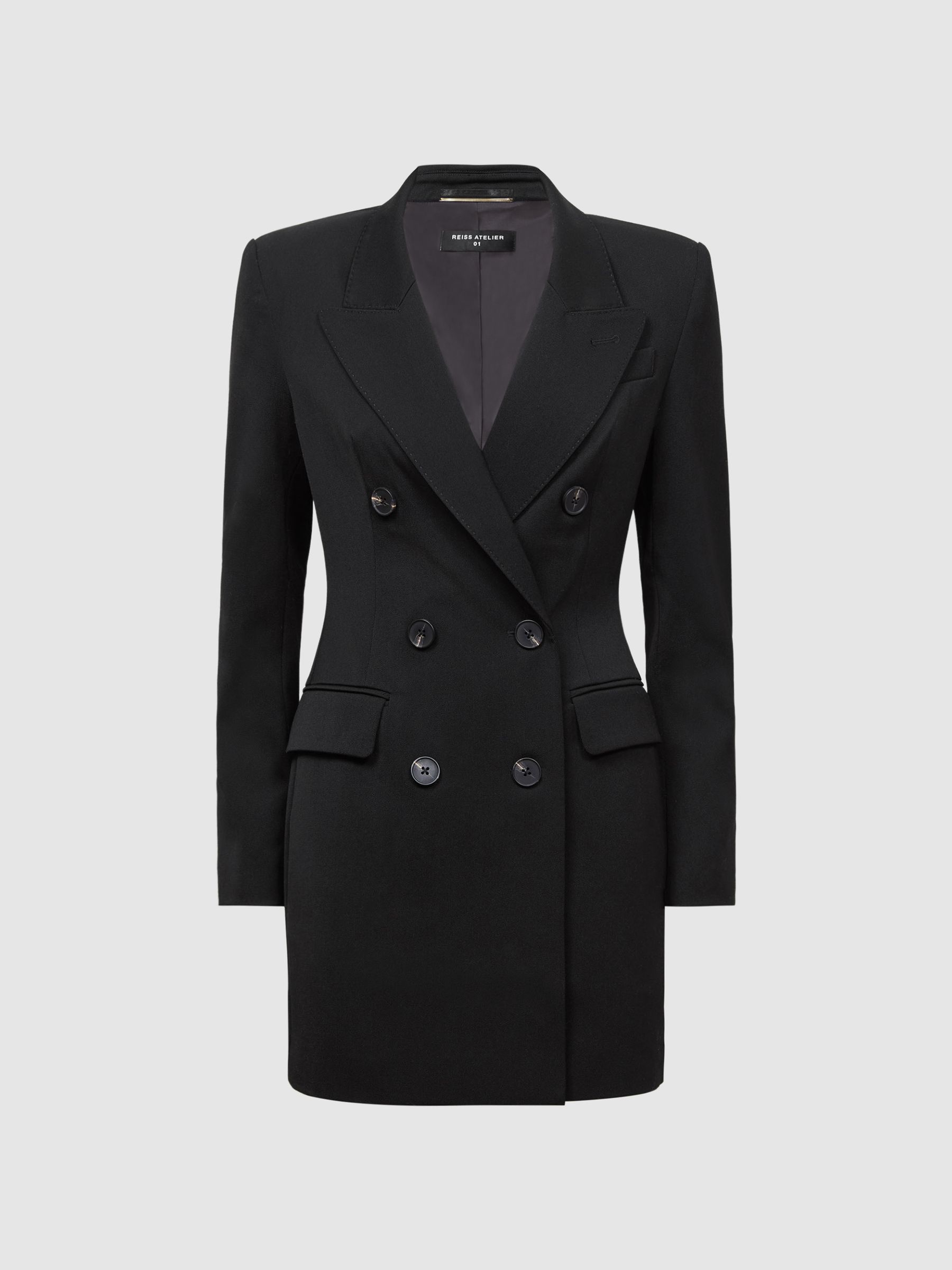 Reiss Wool Double Breasted Blazer Dress in Black - REISS