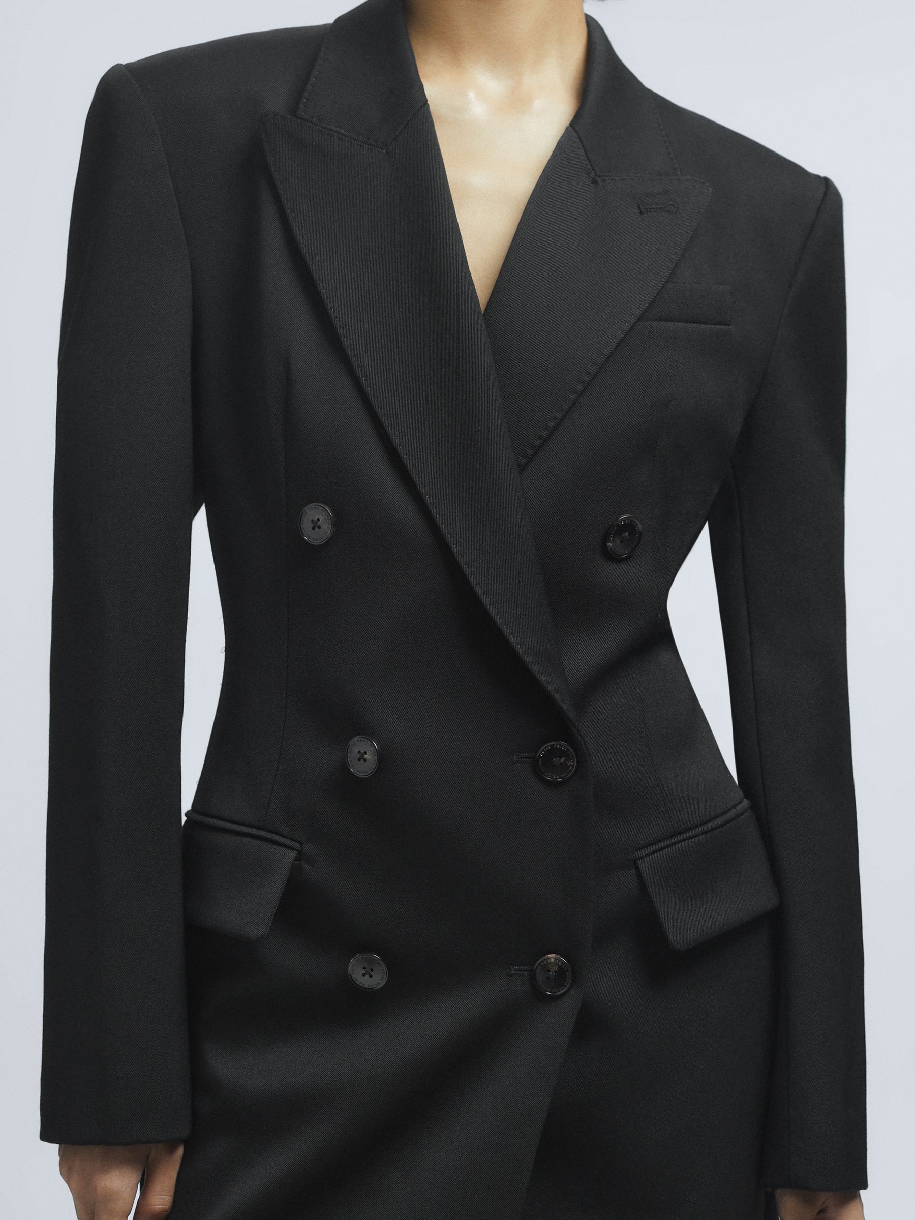 Wool Double Breasted Blazer Dress in Black - Image 4 of 7