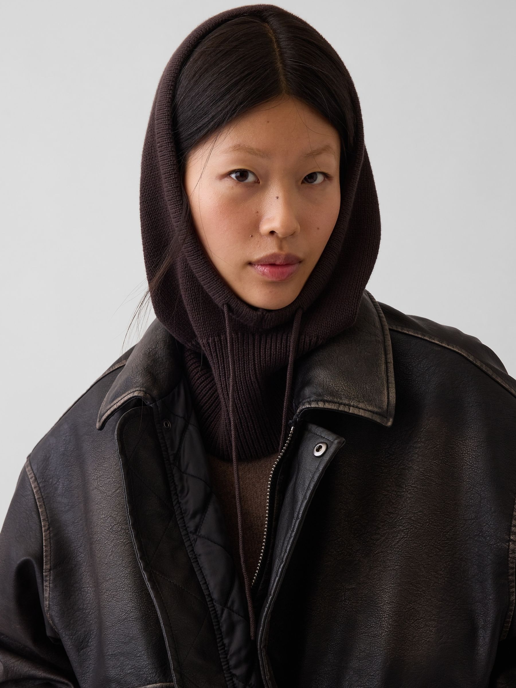 Chocolate Brown Drawcord Hood Hat - Image 1 of 3