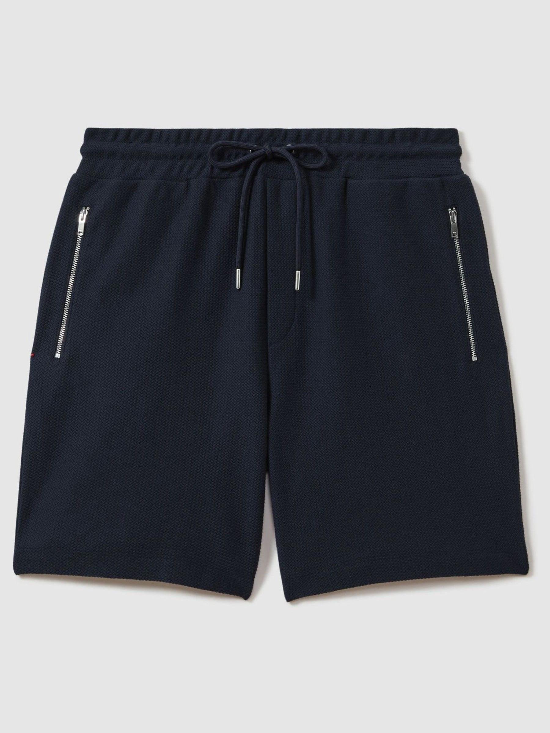 Textured Cotton Drawstring Shorts in Navy - Image 2 of 6