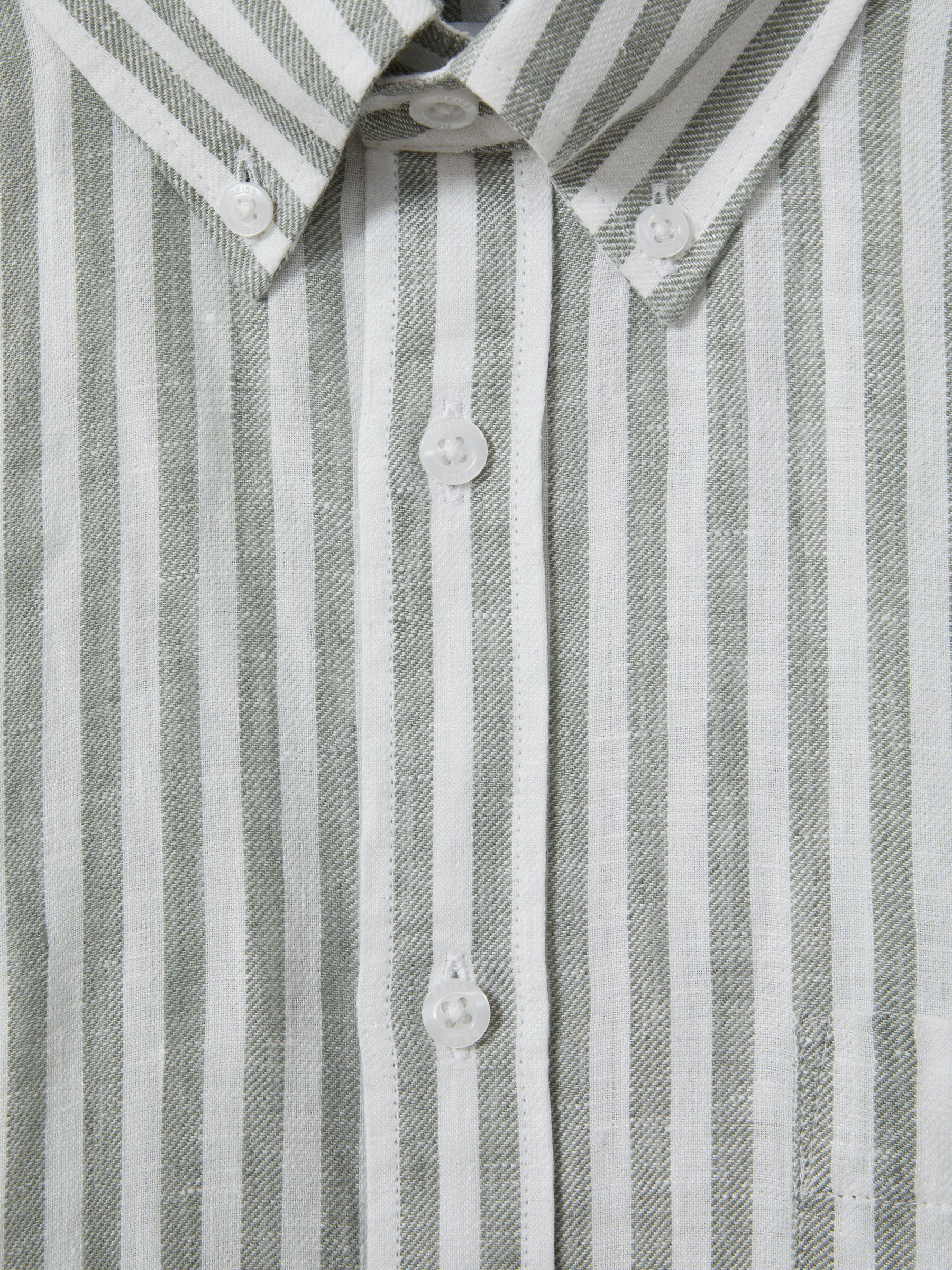 Queens Sage Bengal Stripe 100% Linen Button-Down Collar Shirt - Image 6 of 6