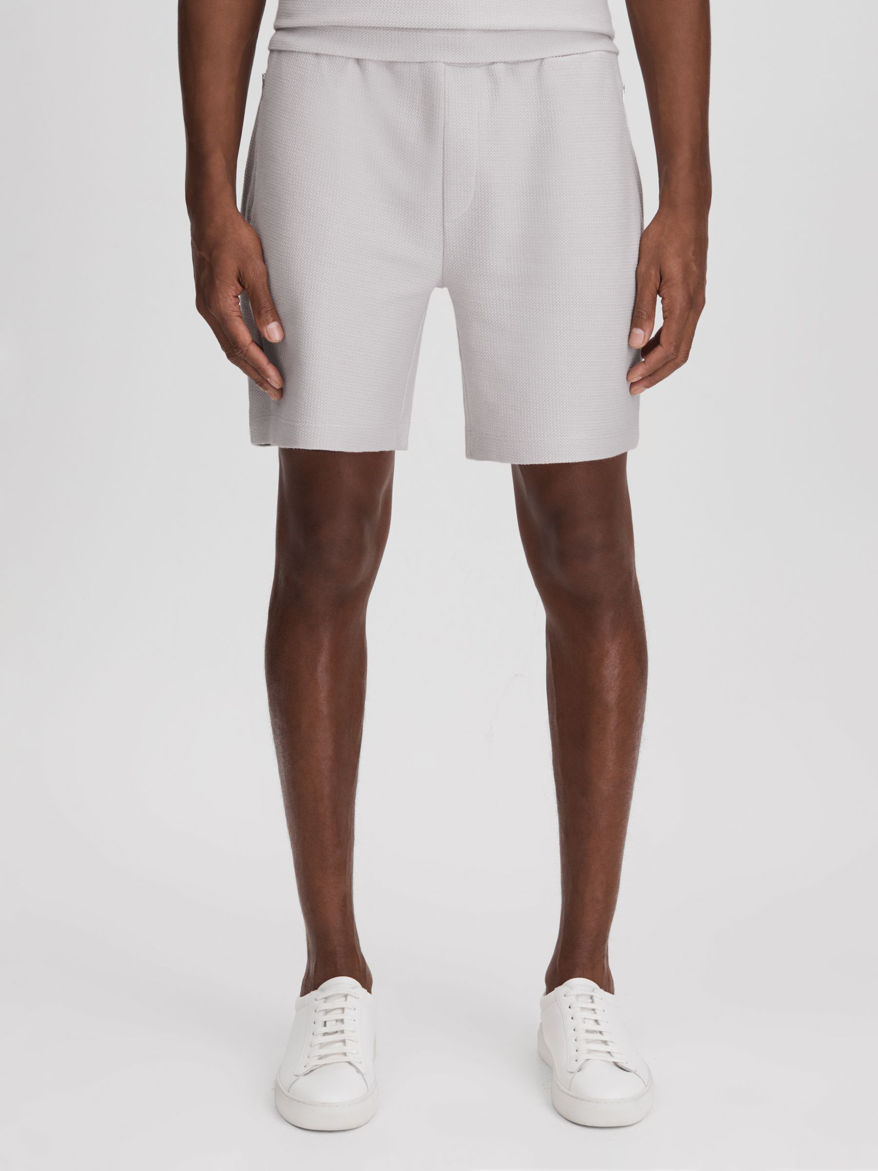 Textured Cotton Drawstring Shorts in Silver - Image 1 of 6