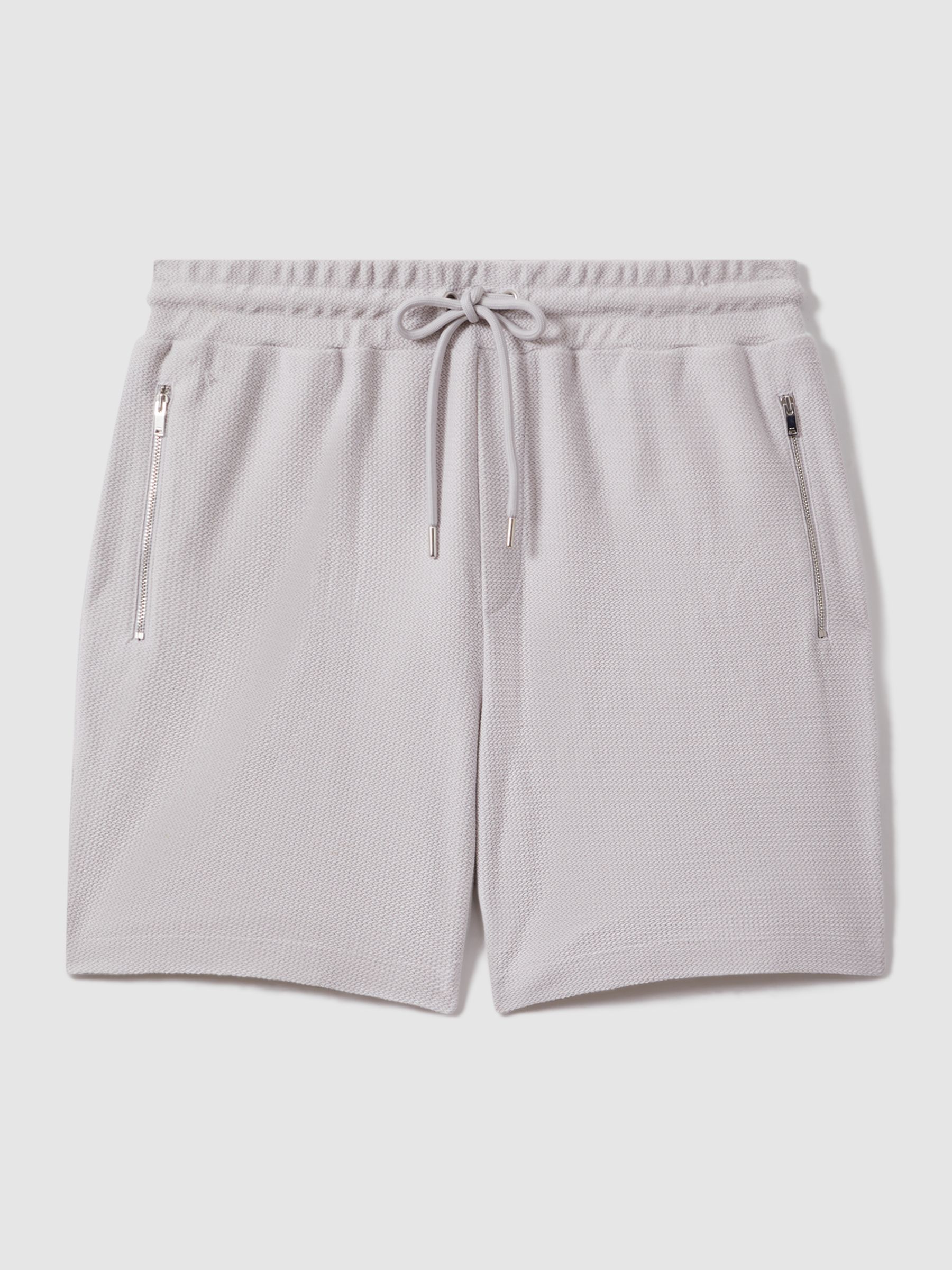 Textured Cotton Drawstring Shorts in Silver - Image 2 of 6