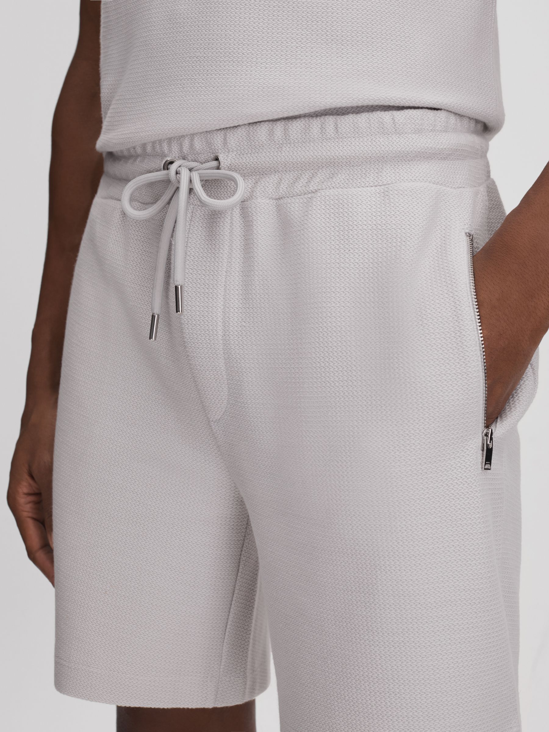 Textured Cotton Drawstring Shorts in Silver - Image 4 of 6